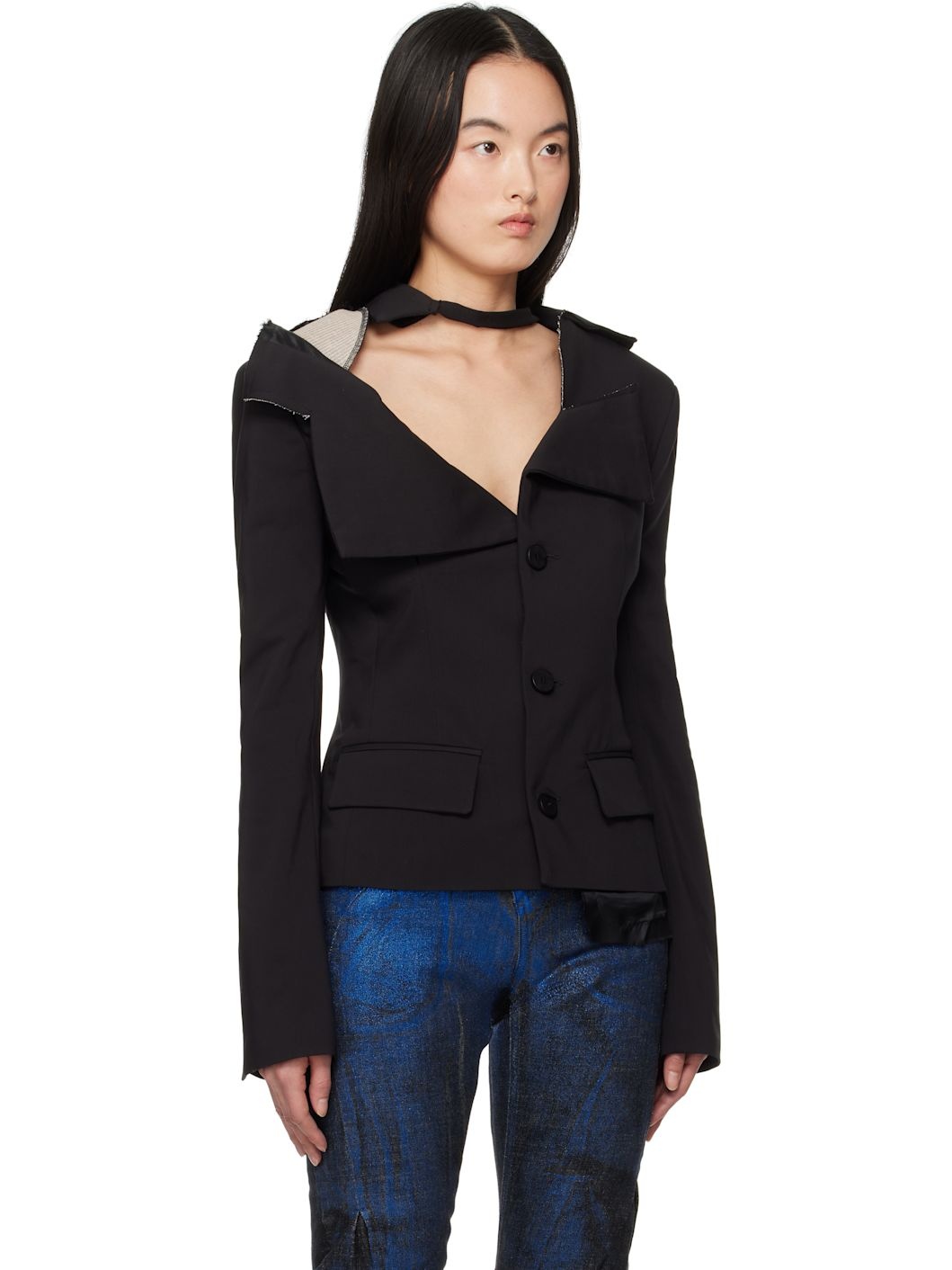 Black Off-Shoulder Blazer - 2
