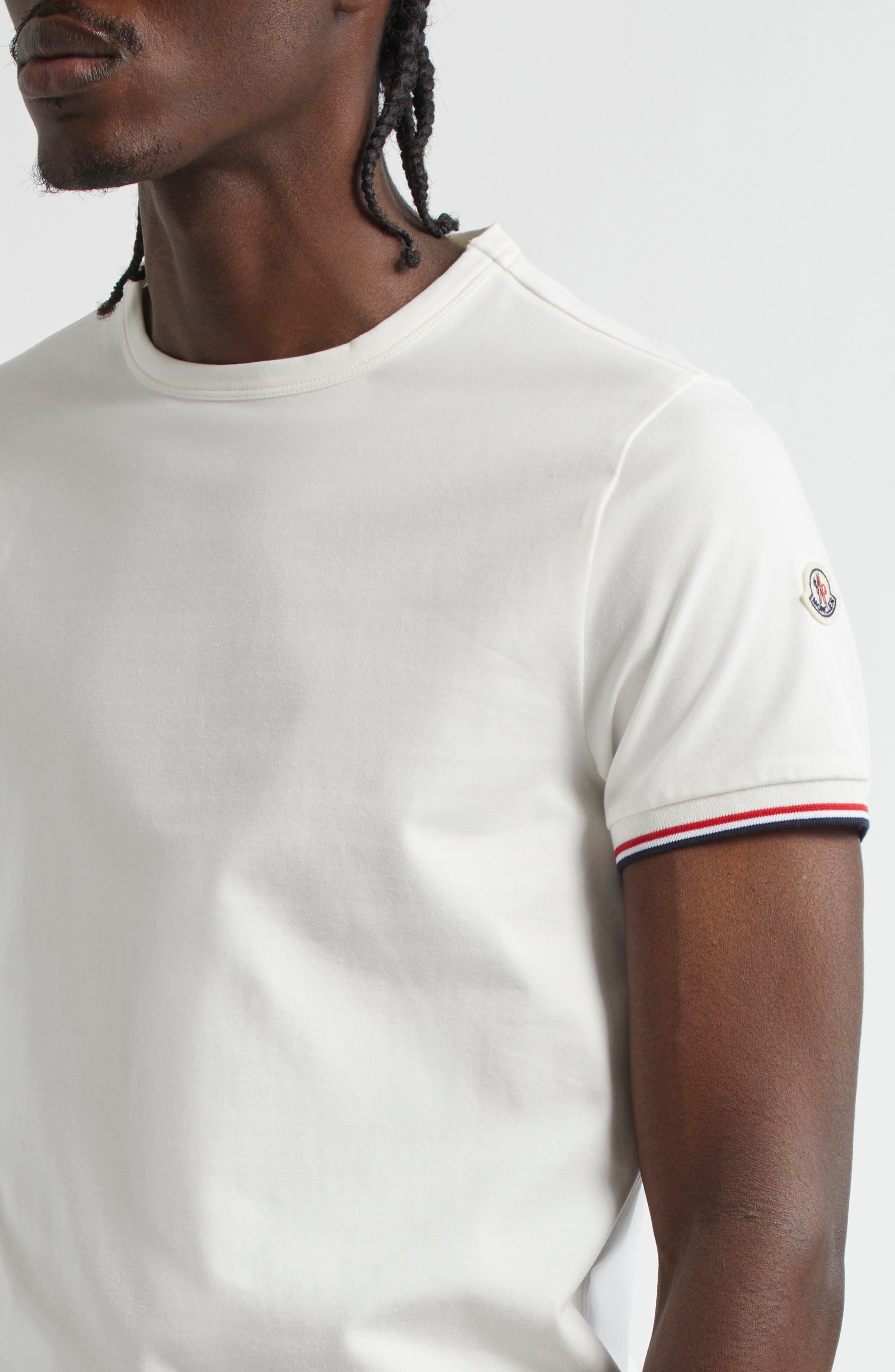 Moncler Tipped Cotton Stretch Jersey T-Shirt in Ivory/Ivory at Nordstrom - 4