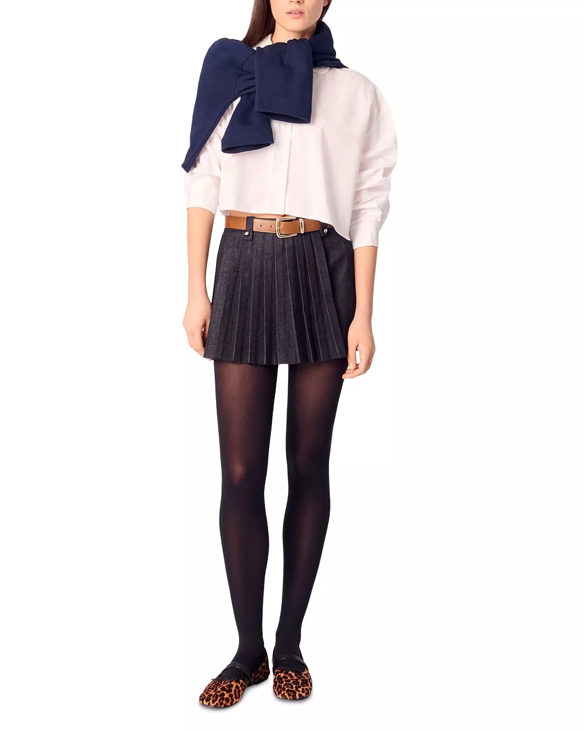 Layered Effect Pleated Denim Shorts - 2