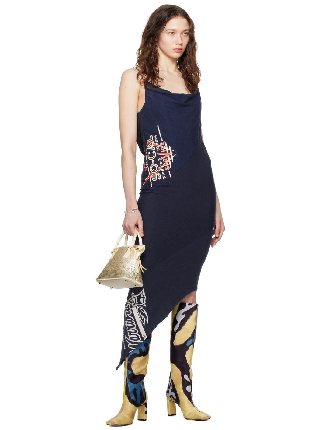Navy Reconstituted Midi Dress - 4