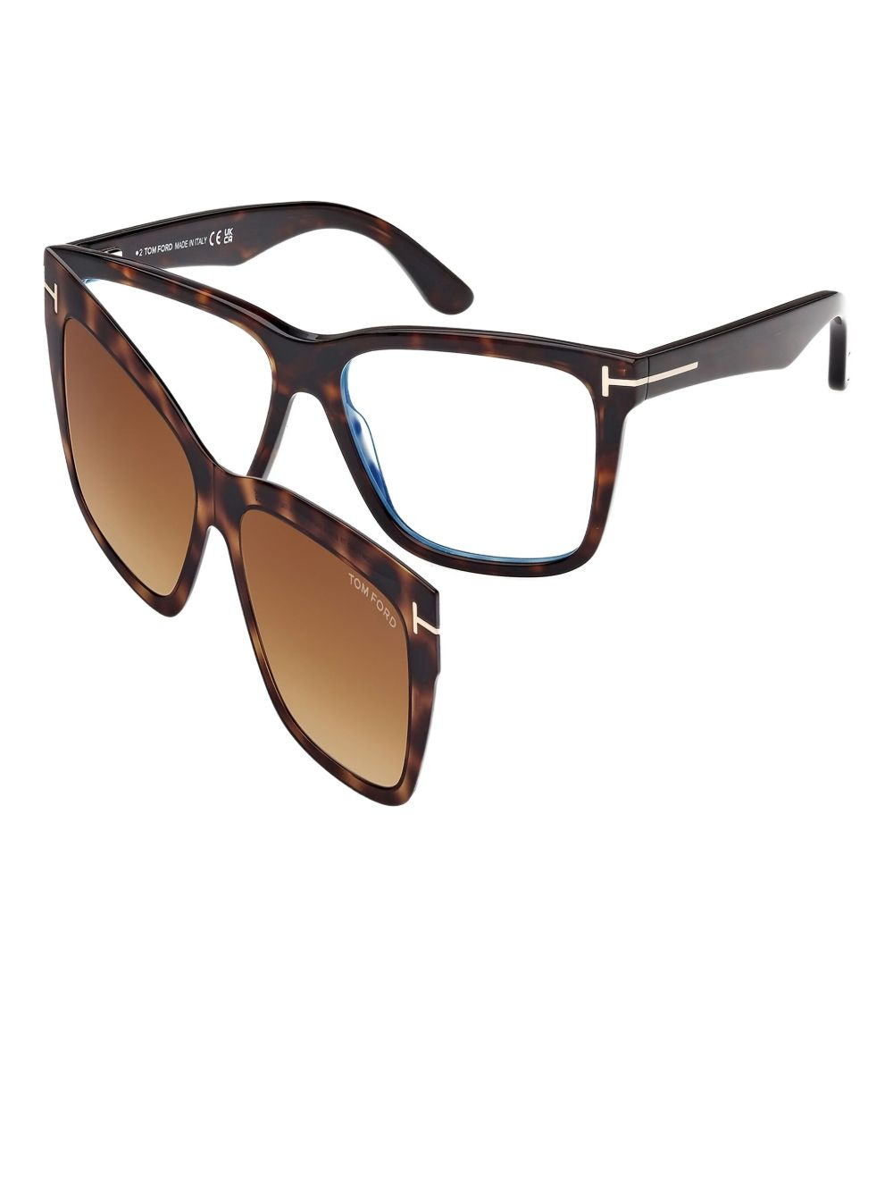 tortoiseshell square clip-on glasses - 2