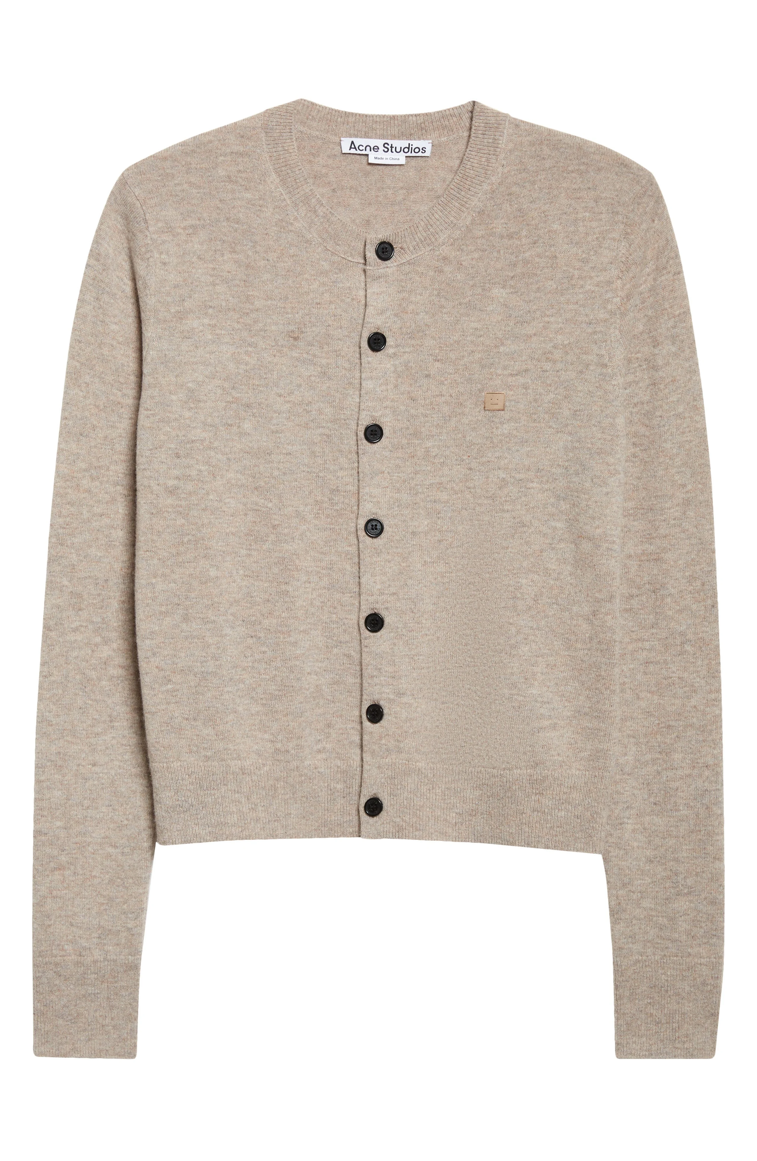 Acne Studios Face Patch Wool & Yak Hair Cardigan in Greige Melange at Nordstrom - 1