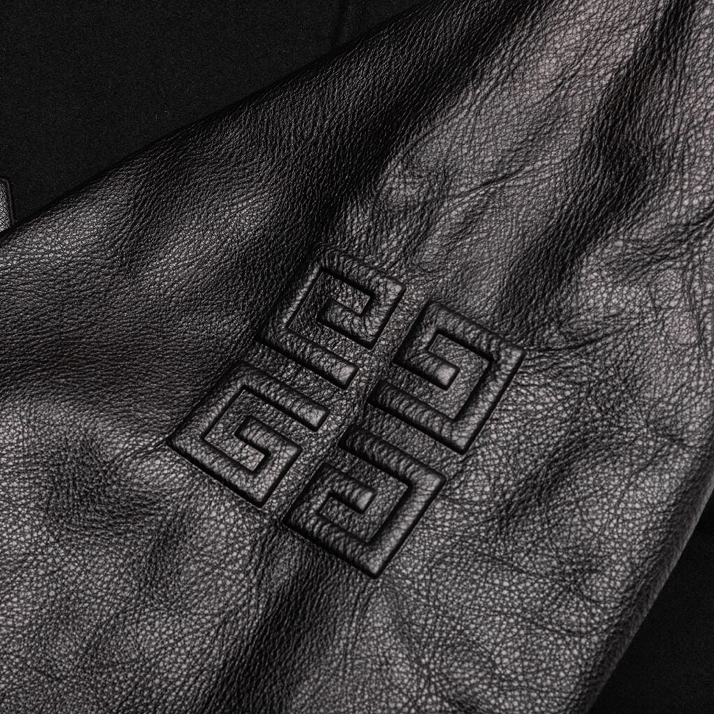 HOODED VARSITY JACKET IN WOOL AND LEATHER - BLACK - 5