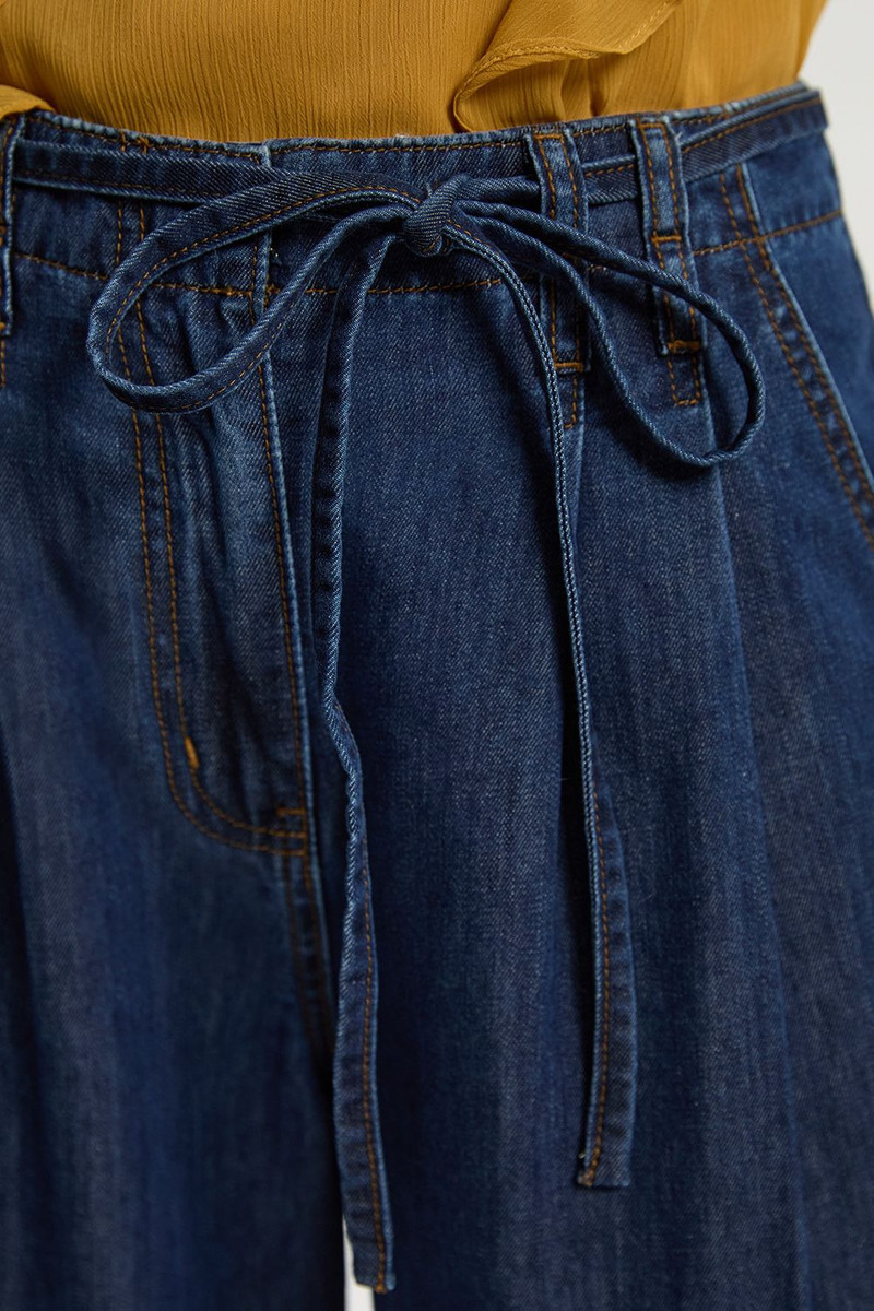 Denim Tie Waist Wide Leg Tailored Trouser 3