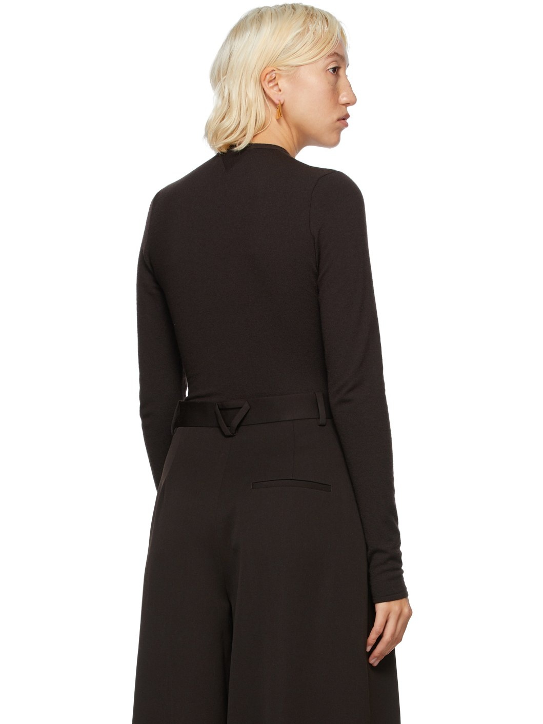 Brown Cashmere V-Neck Bodysuit - 3
