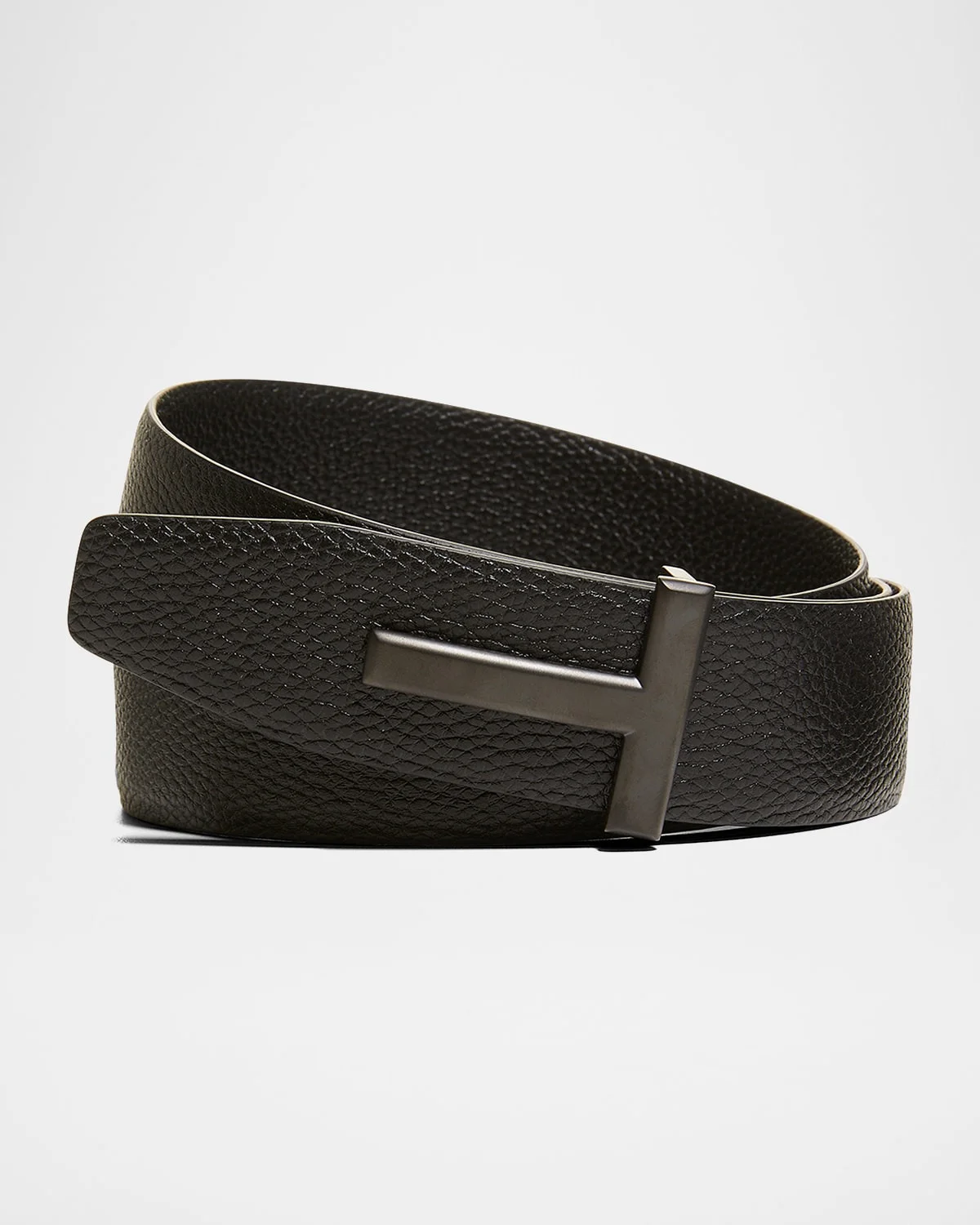 Men's Reversible T-Buckle Leather Belt, 40mm - 1