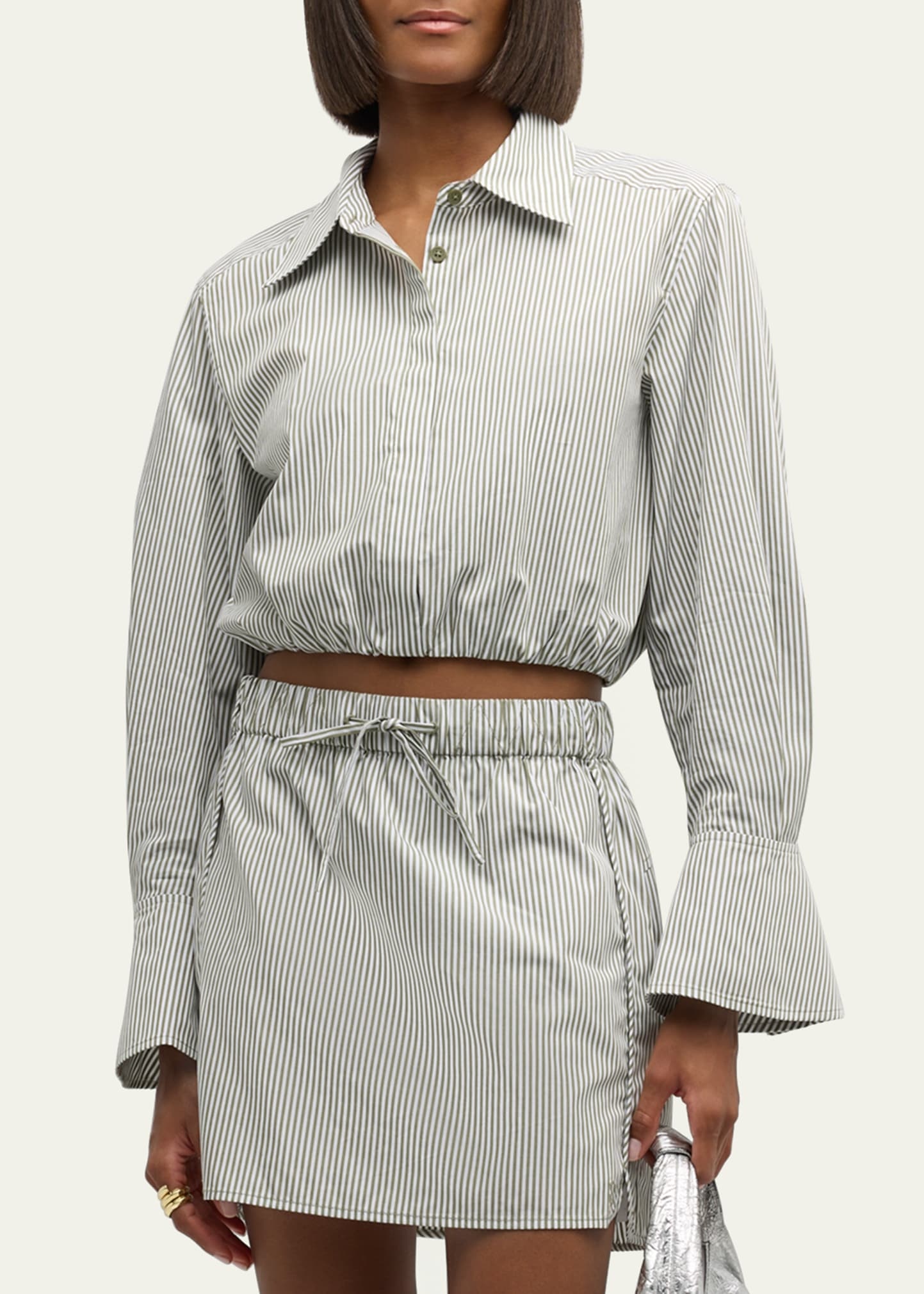 Blythe Cropped Cotton Stripe Button-Front Top - 4