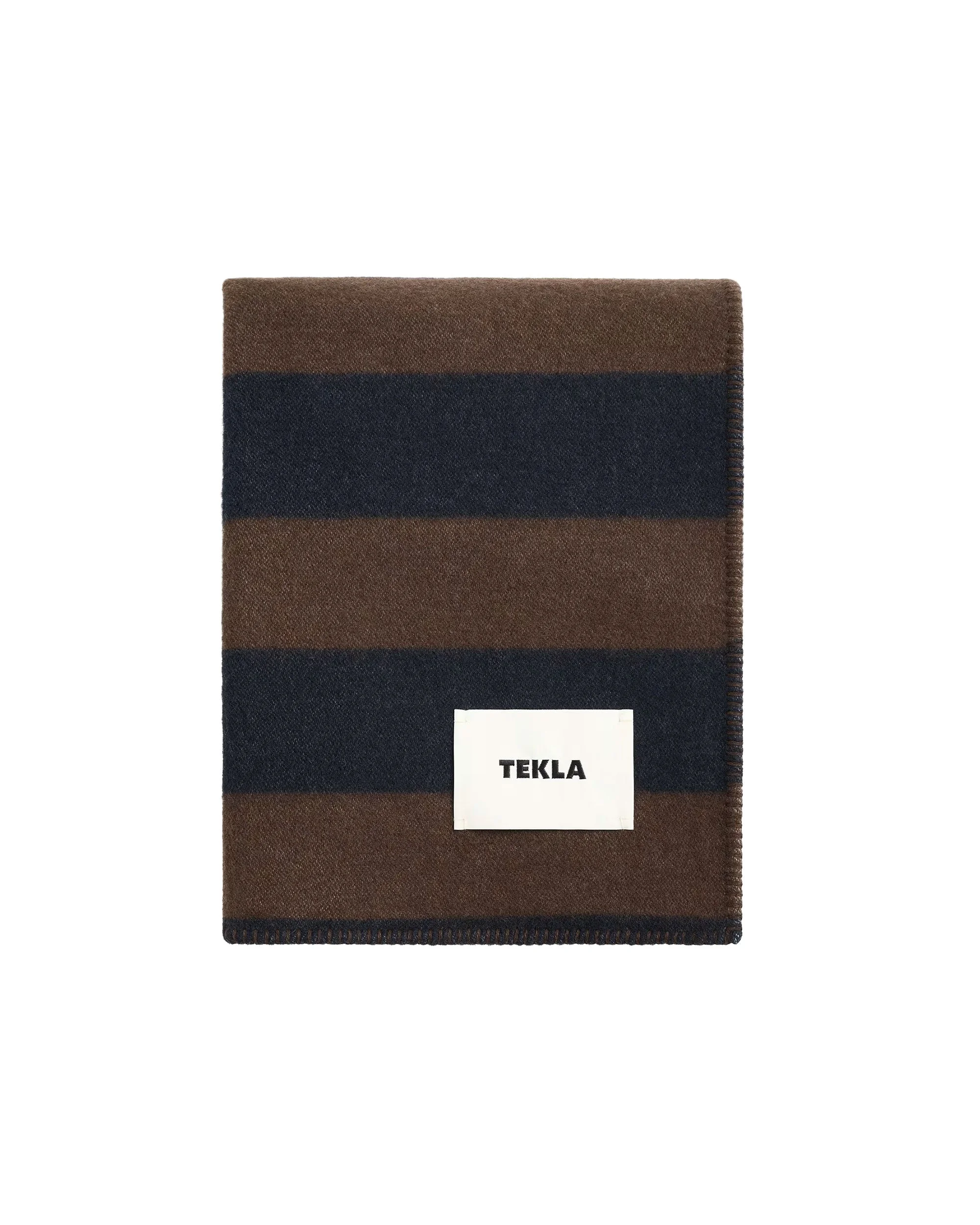 Tekla Lambswool Blanket Walnut & Dust Blue Stripes - 1