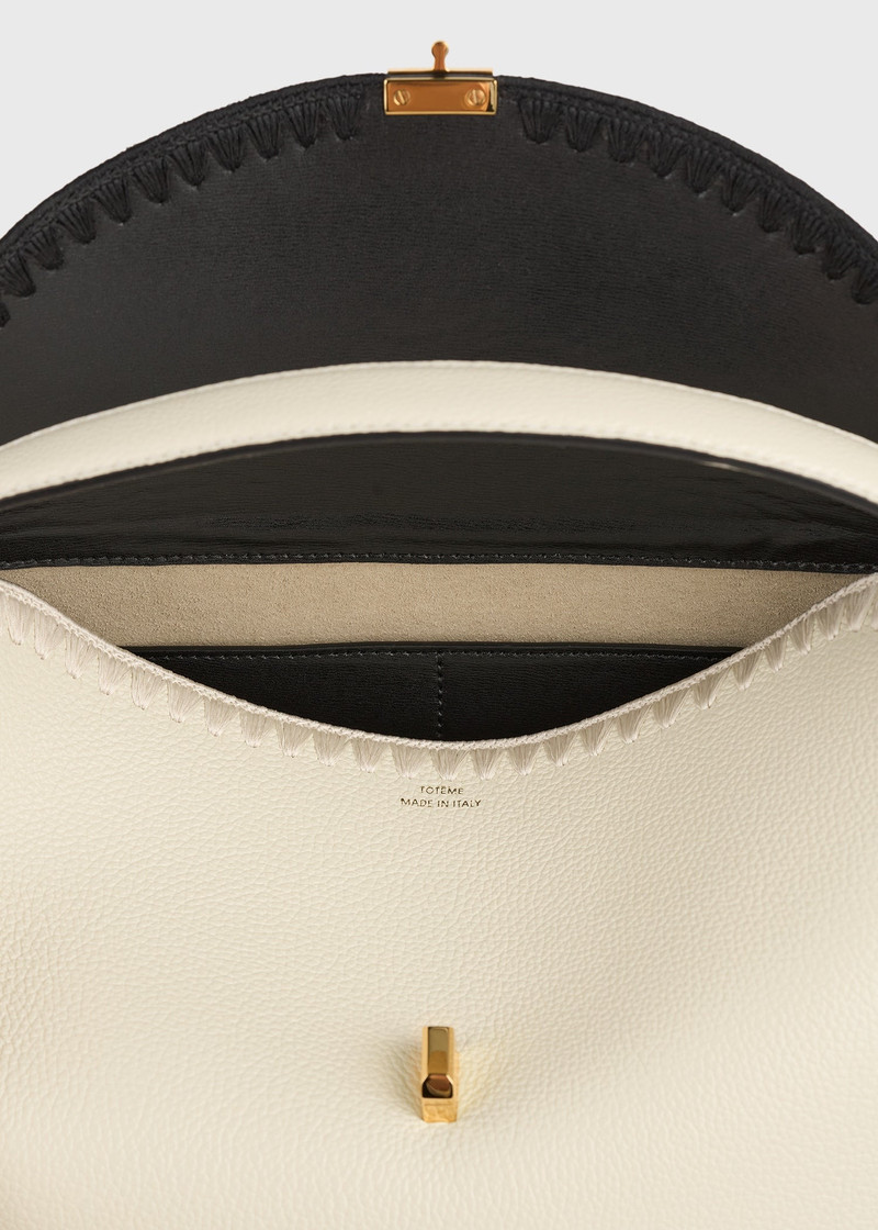 T-lock embroidered leather top handle black/milk 6