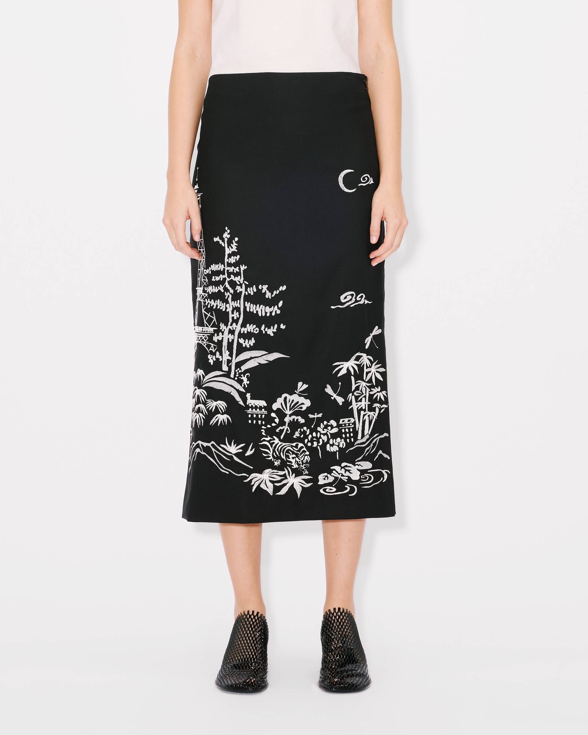 'KENZO Paris Jungle' embroidered long straight skirt in virgin wool - 4
