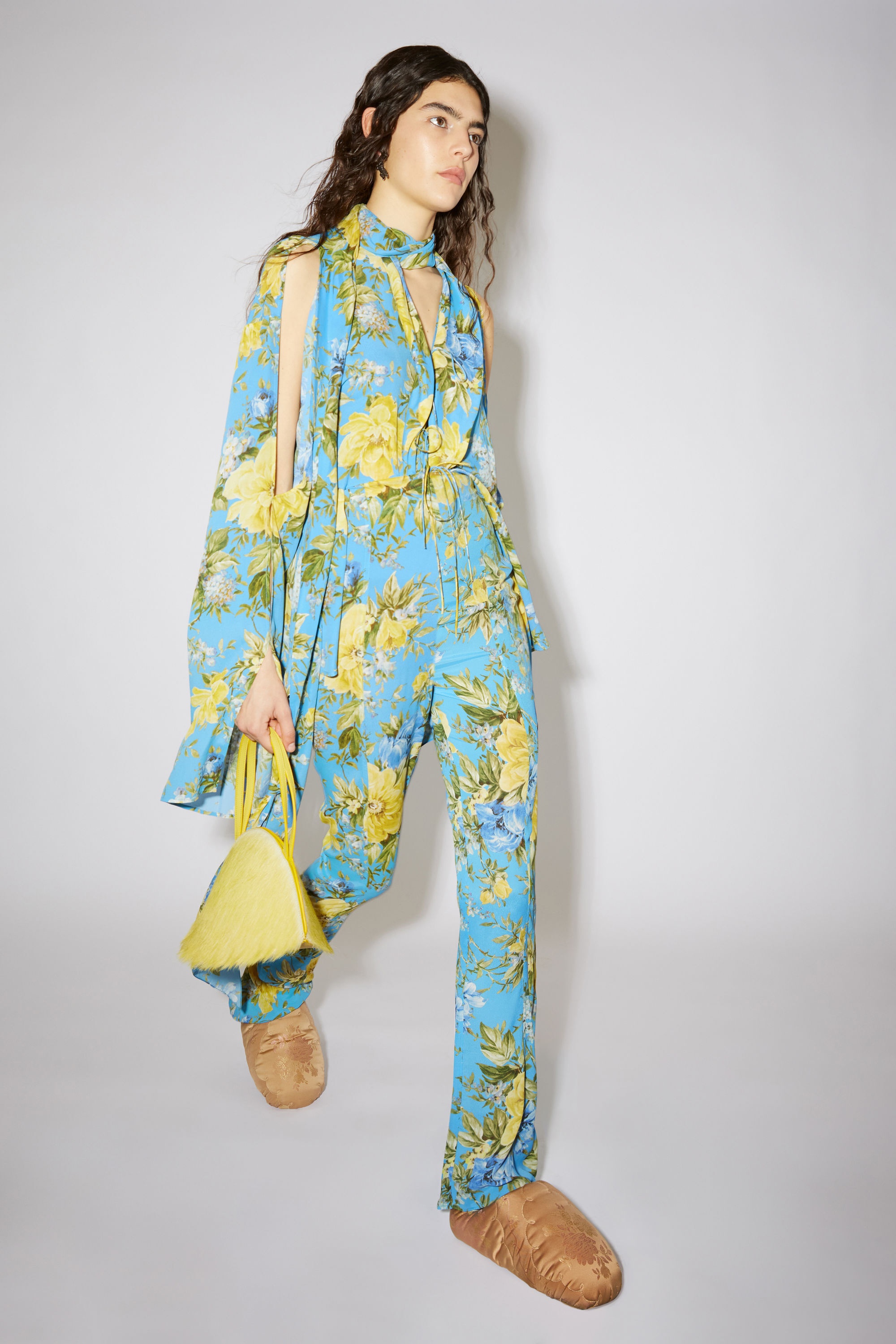 Flower print flared trousers - Blue - 4