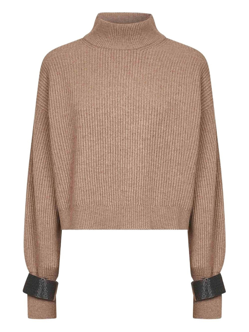 high-neck embellished-cuff sweater 1