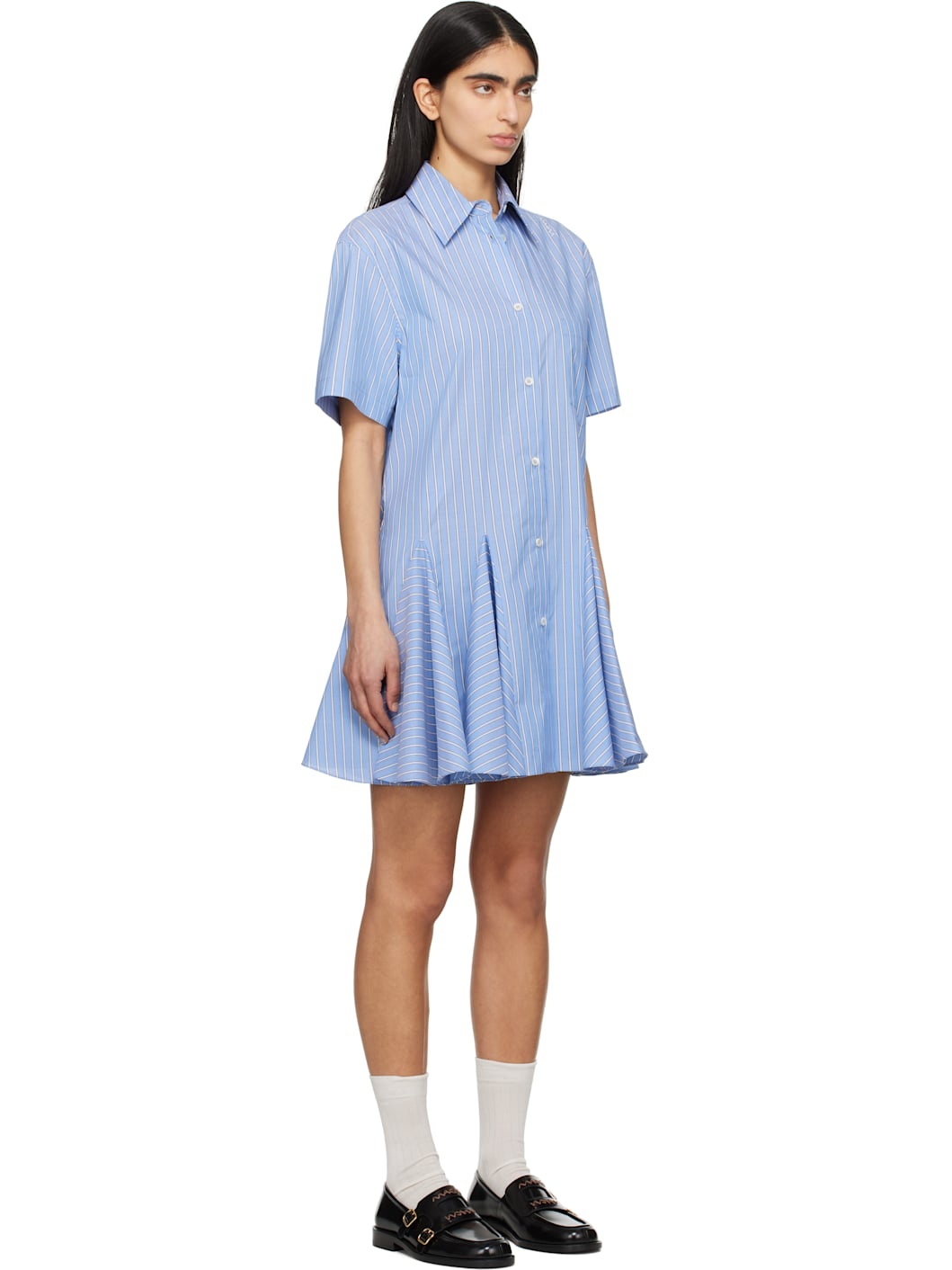 Blue Cotton Poplin Striped Shirt Minidress - 2