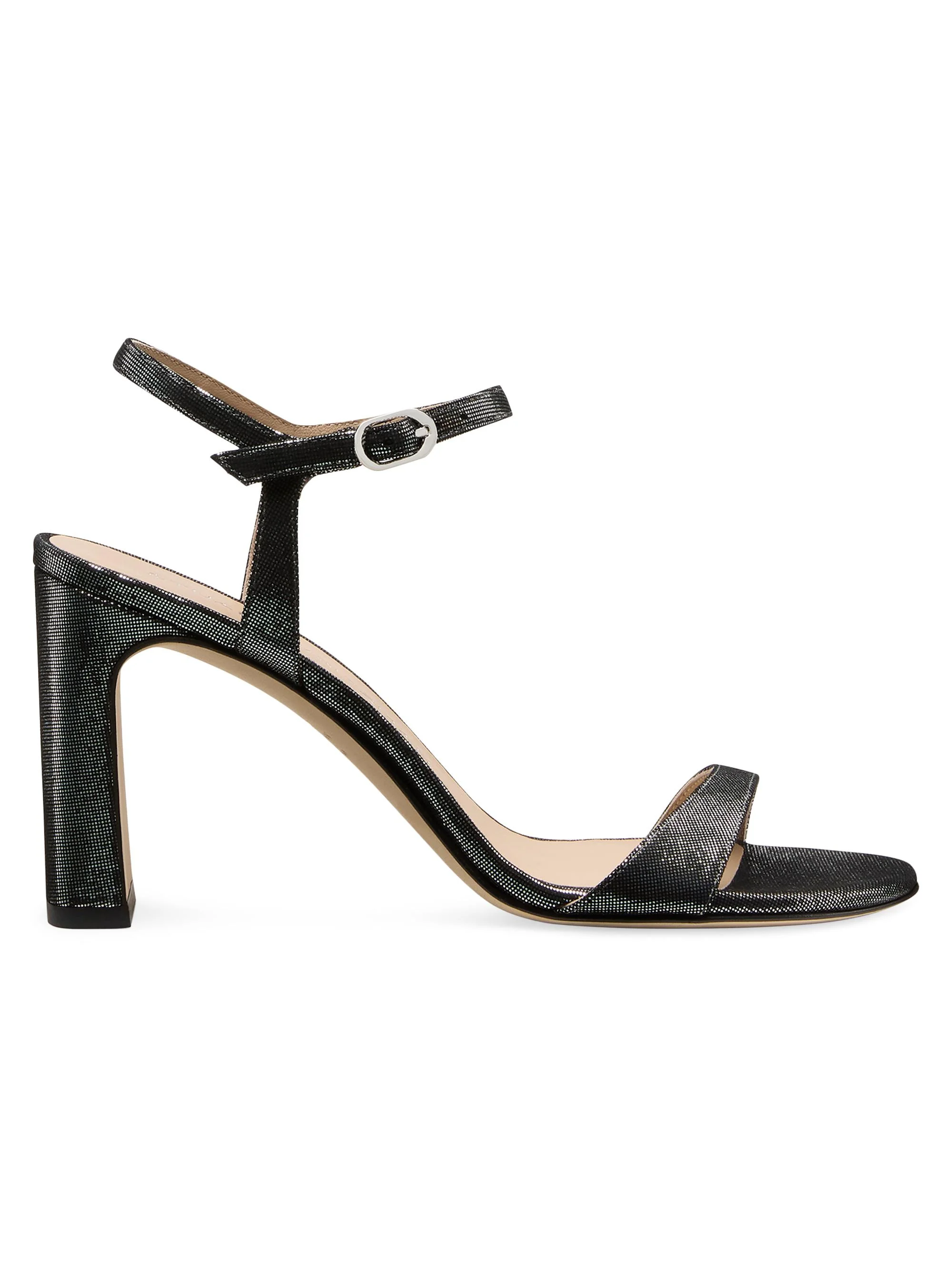 Women's Babette 85MM Textured Leather Sandals - Silver - 1