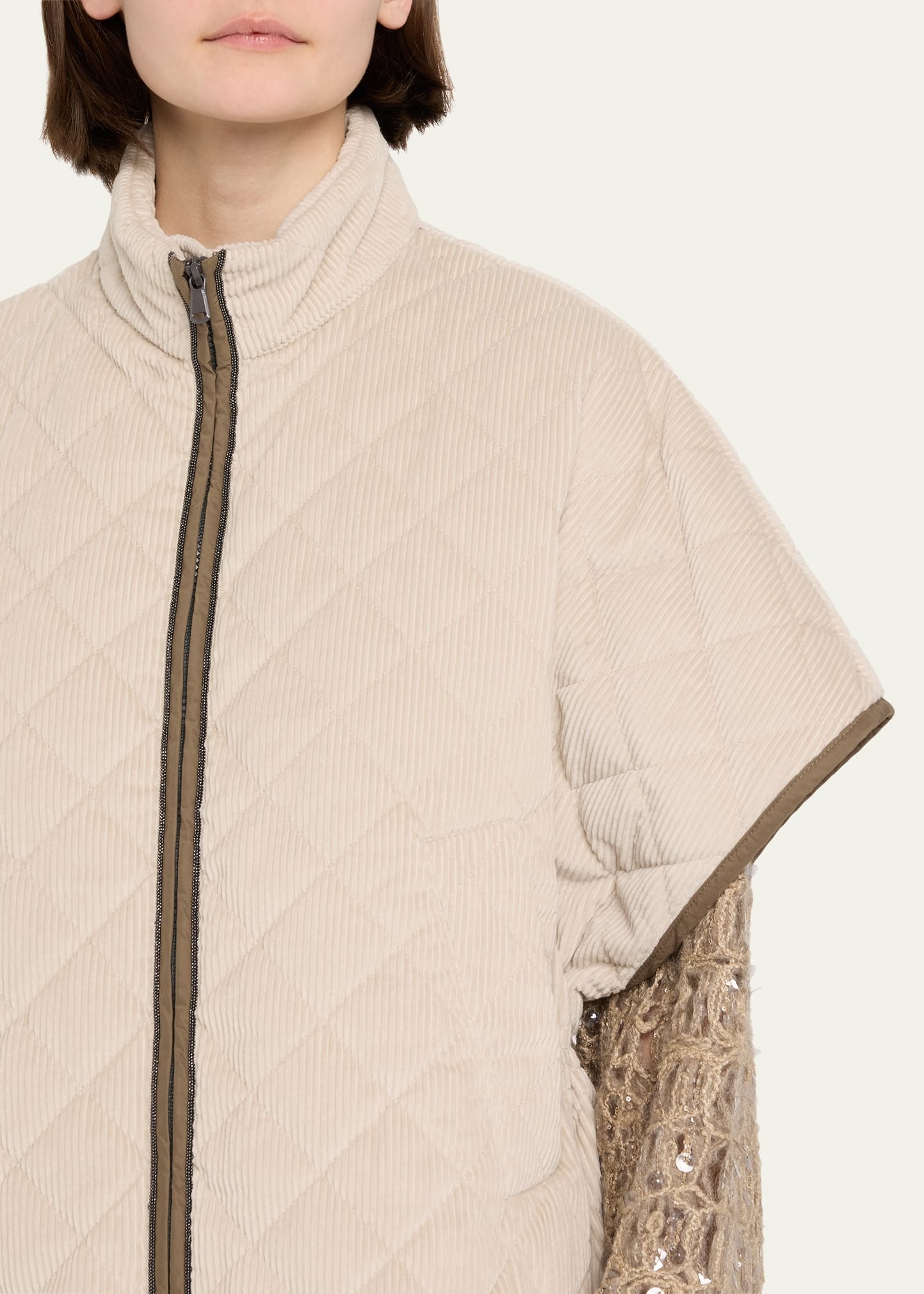 Corduroy Short-Sleeve Cashmere Padded Thermal Jacket - 4