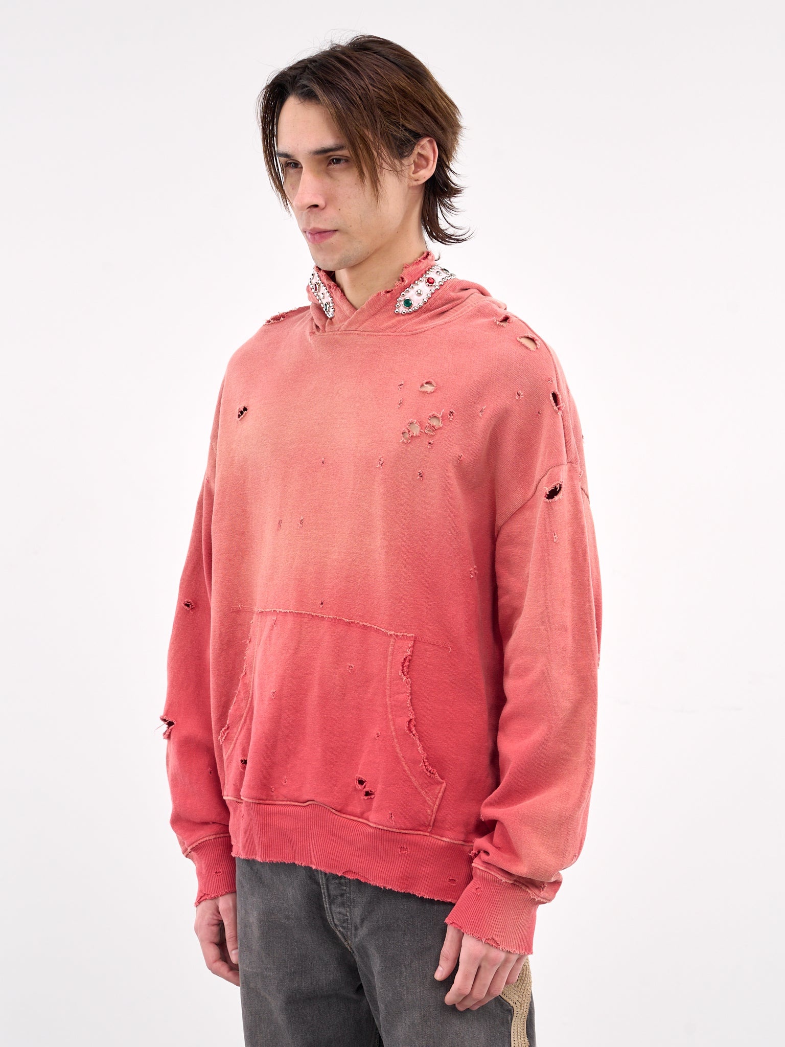 専用出品 Embellished Distressed Hoodie Maison MIHARA YASUHIRO Embellished Distressed Hoodie （White