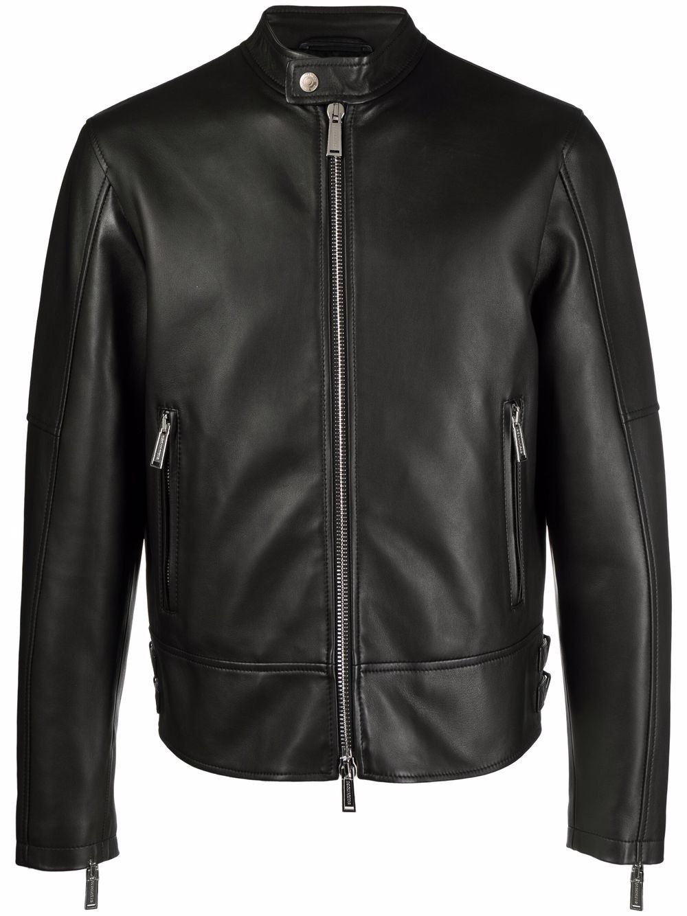 grained leather zip-up jacket - 1