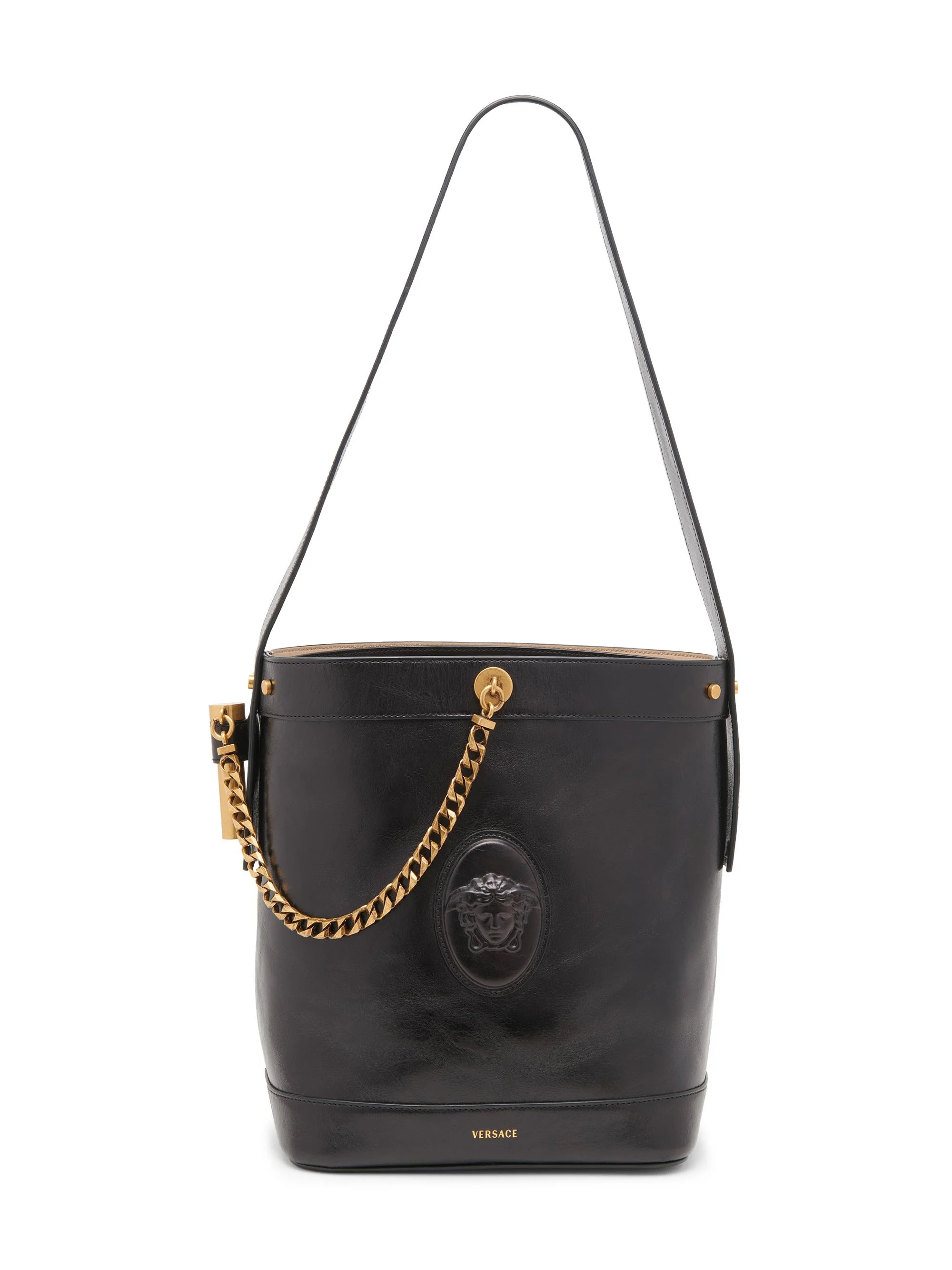 Women's Pivot Small Leather Bucket Bag - Black Gold - 1