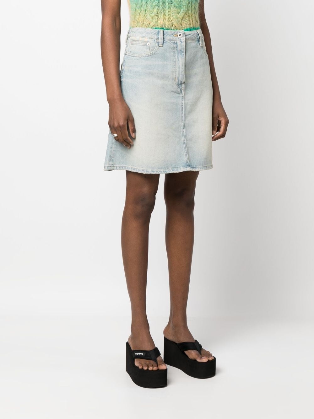 floral-embroidered denim skirt - 3