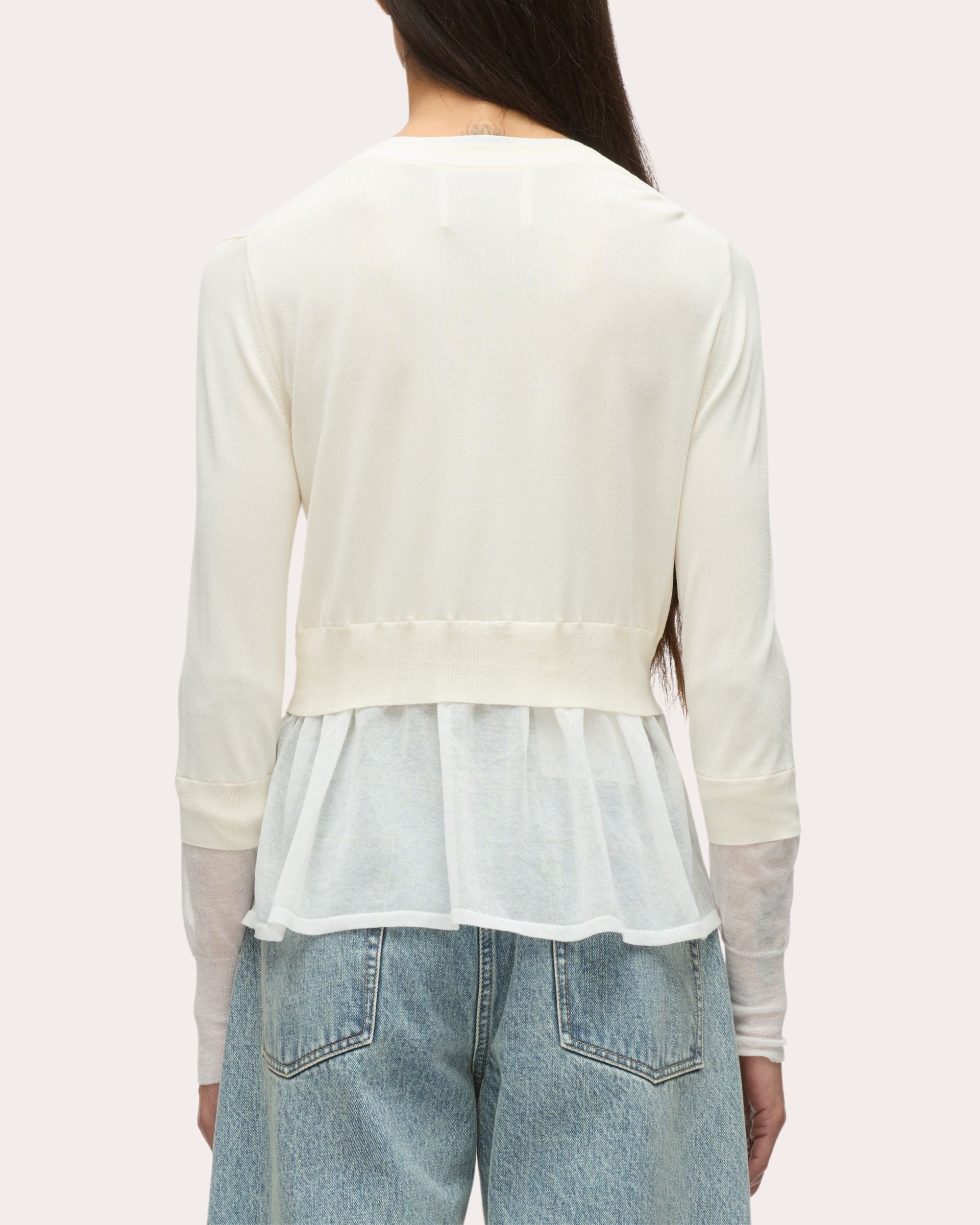 Knit Gauze Layered Peplum Cardigan - 2