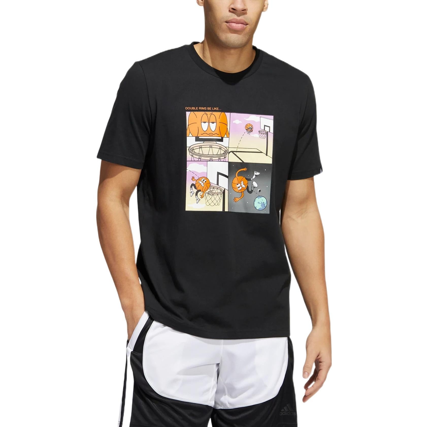 Men's adidas Cartoon Shooting Printing Pattern Round Neck Short Sleeve Black T-Shirt HK6728 - 2