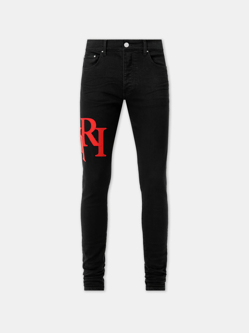STAGGERED LOGO SKINNY JEAN- Black Red - 1