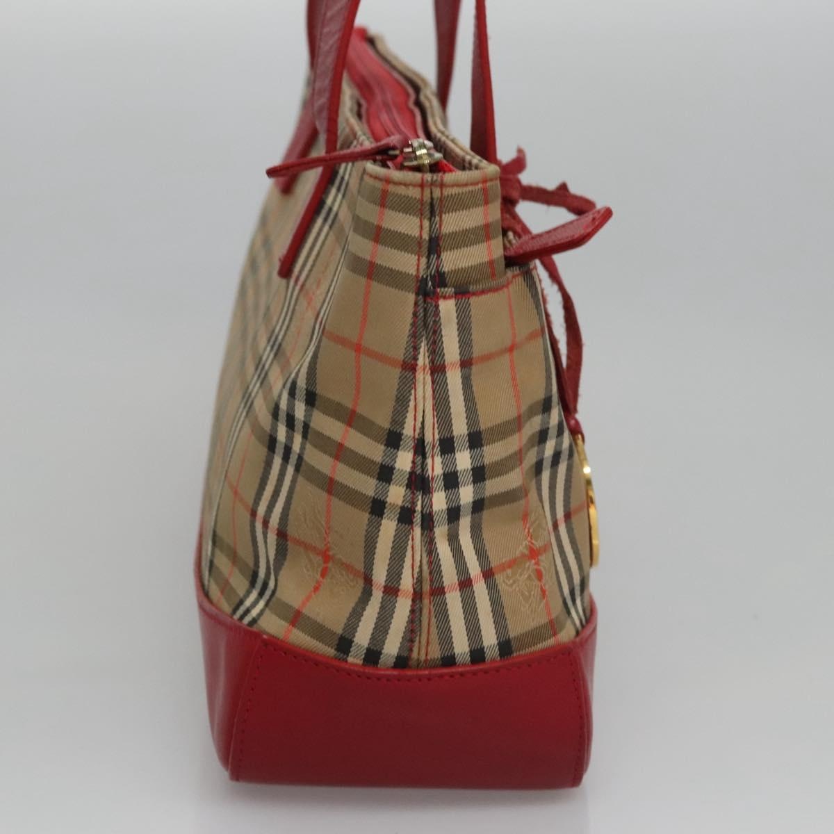 Burberry Nova Check Hand Bag Canvas Beige Red - 4