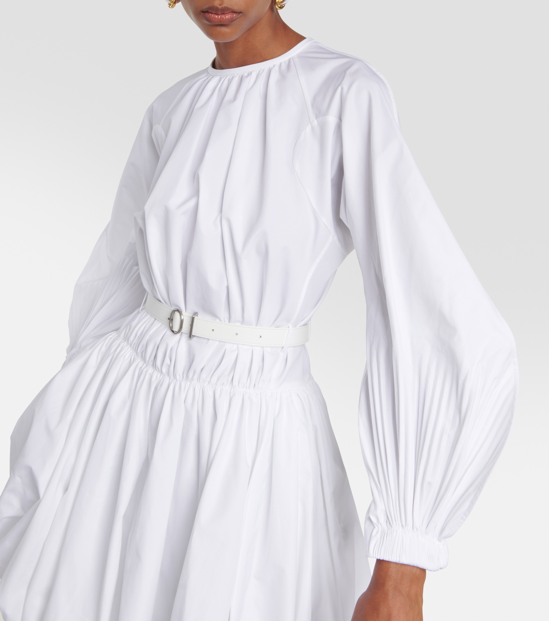 Leather-trimmed cotton poplin minidress - 4