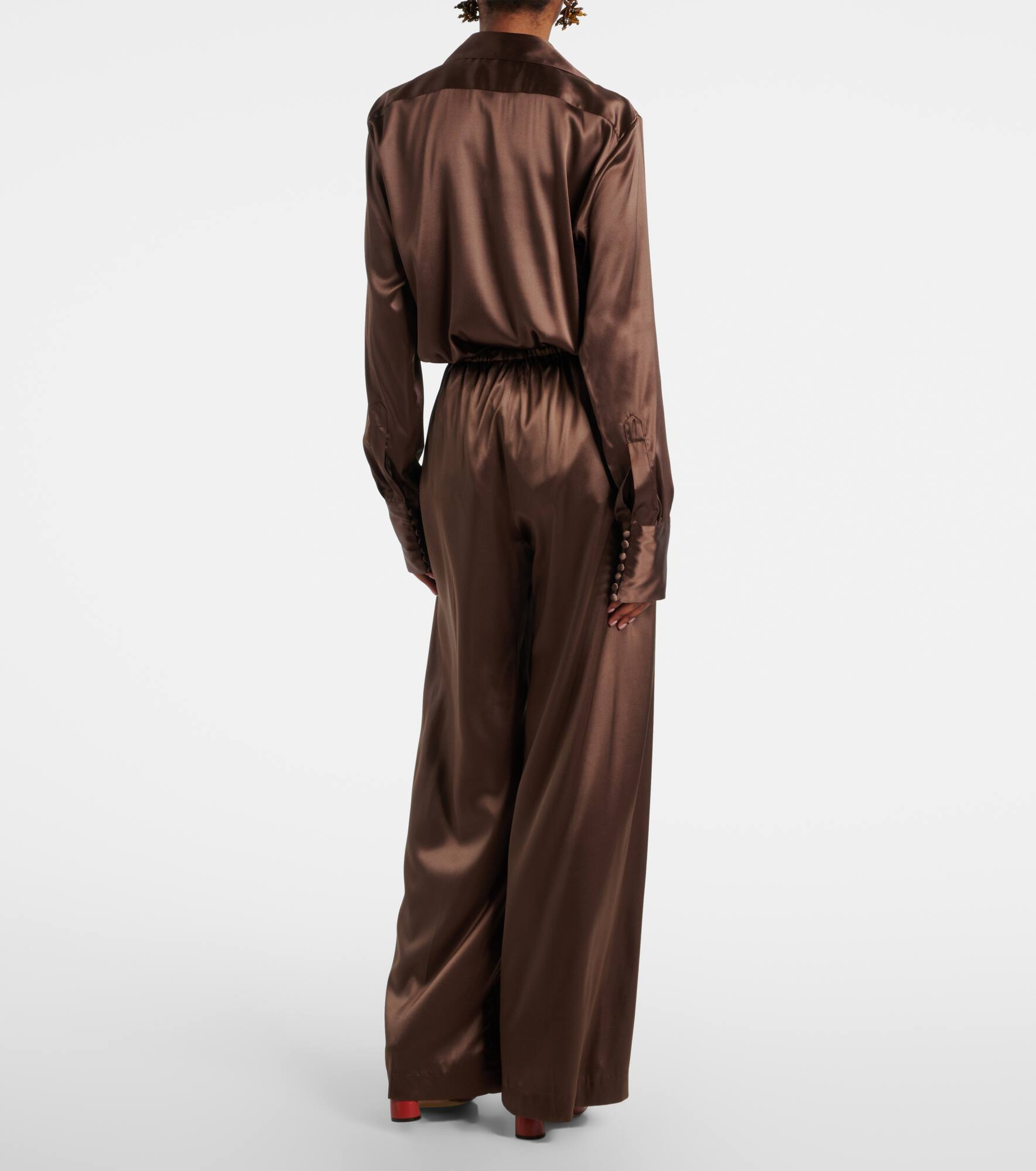 Mid-rise silk-blend straight pants - 3