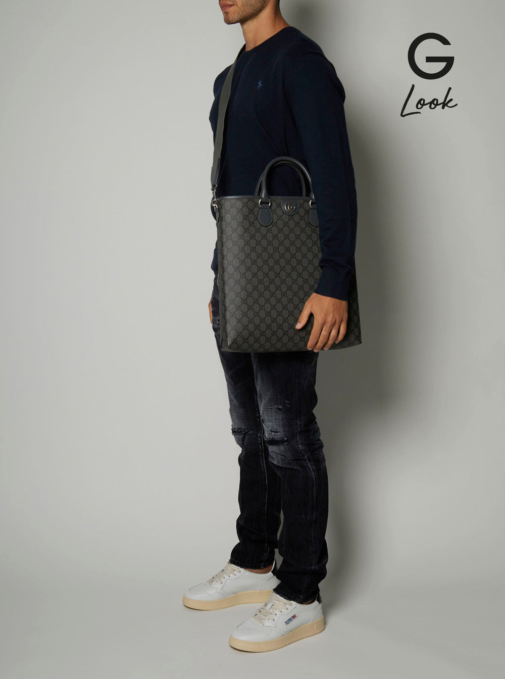 Gucci Men 'Ophidia Gg Media' Black And Grey Tote Bag In Gg Supreme Canvas Man - 6