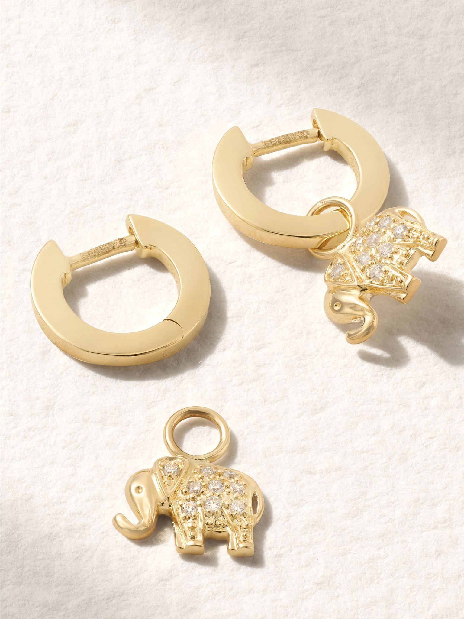 Mini Elephant 14-karat gold diamond earrings Gold - 3