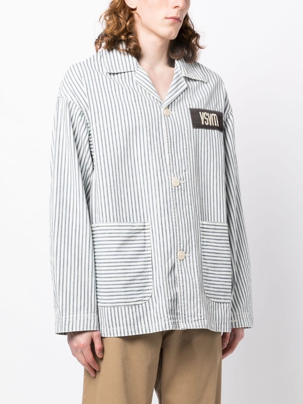 logo-patch striped jacket - 3