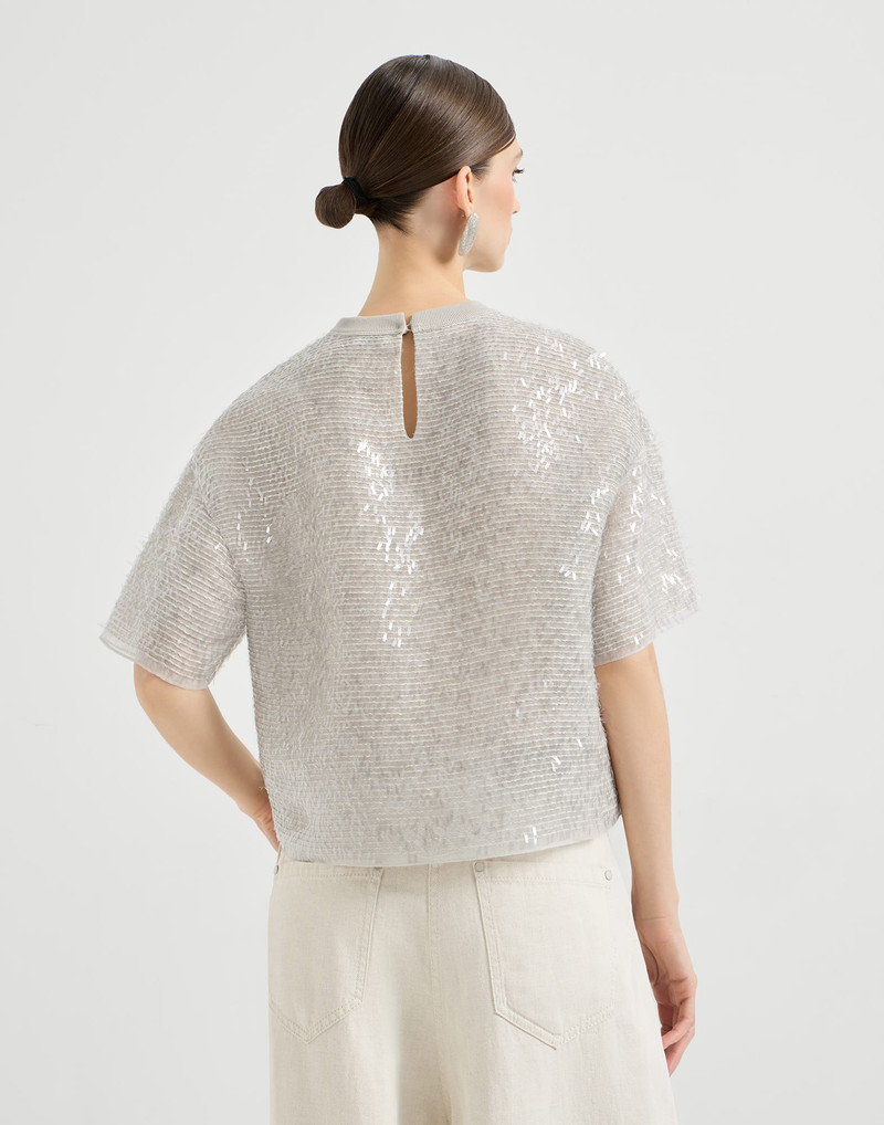 Dazzling cascade embroidery T-shirt in crispy silk 3