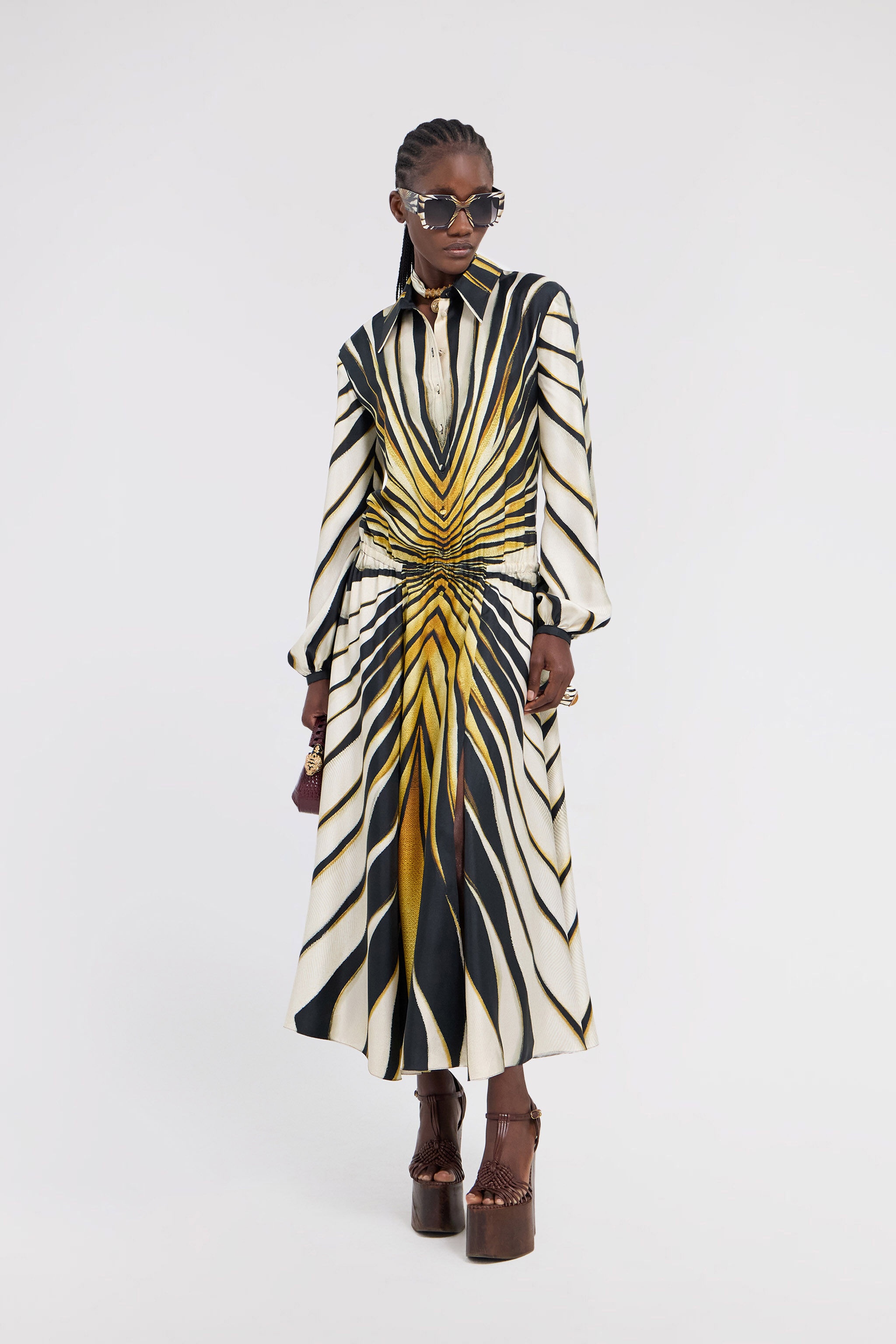 Ray Of Gold Print Silk Midi Dress - 2