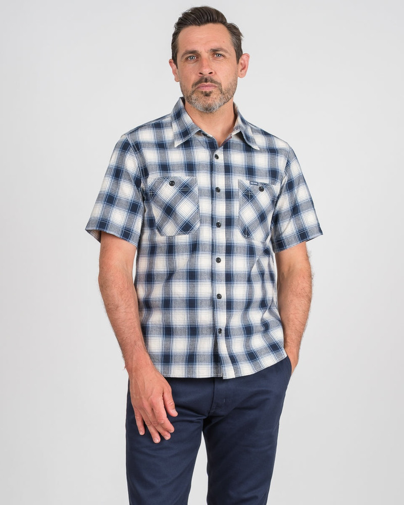 Iron Heart 5OZ SELVEDGE SHORT SLEEVED MADRAS CHECK WORK SHIRT - BLUE outlook