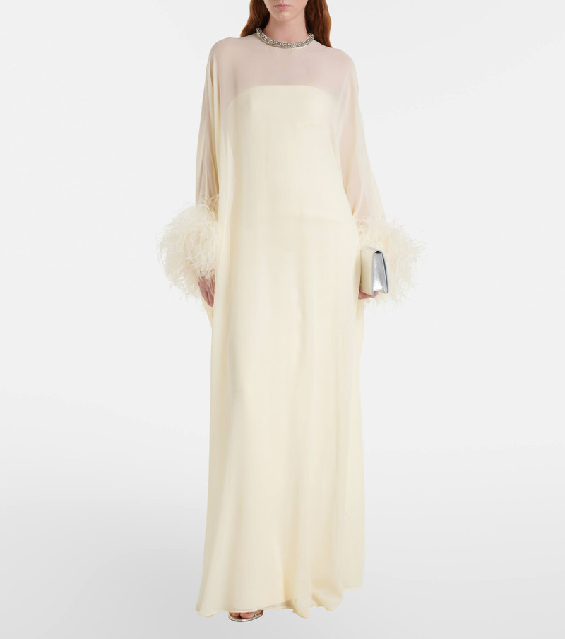 ROLAND MOURET Feather-trimmed caped silk chiffon gown outlook