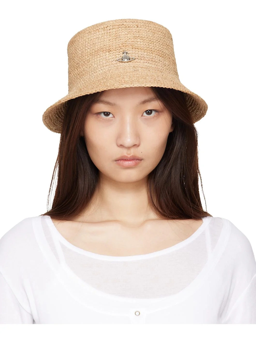 Beige Raffia Bucket Hat - 1
