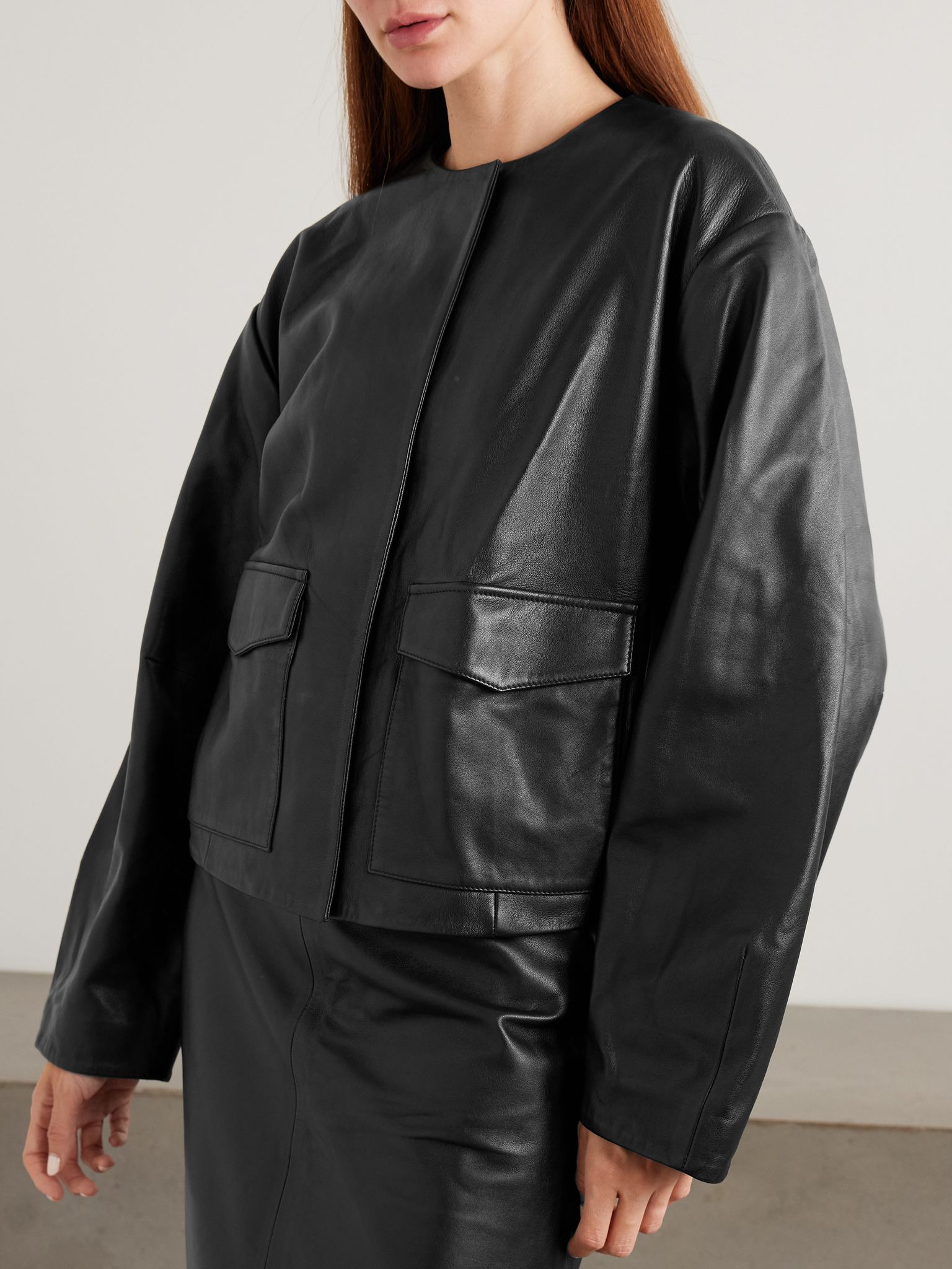 Utility Cocoon leather jacket Black - 3
