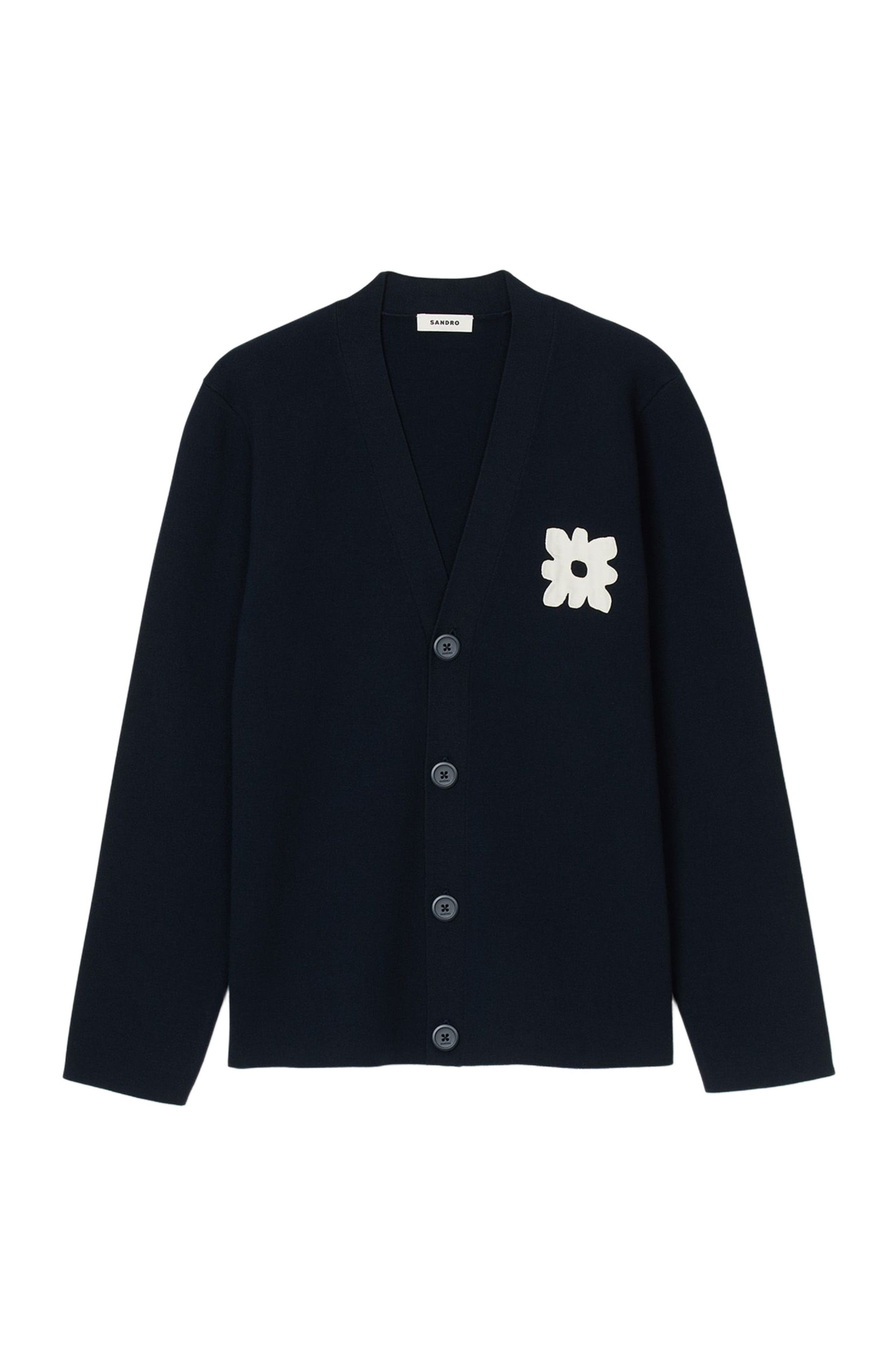 SANDRO Cardigan with flower detail in Navy Blue at Nordstrom - 5