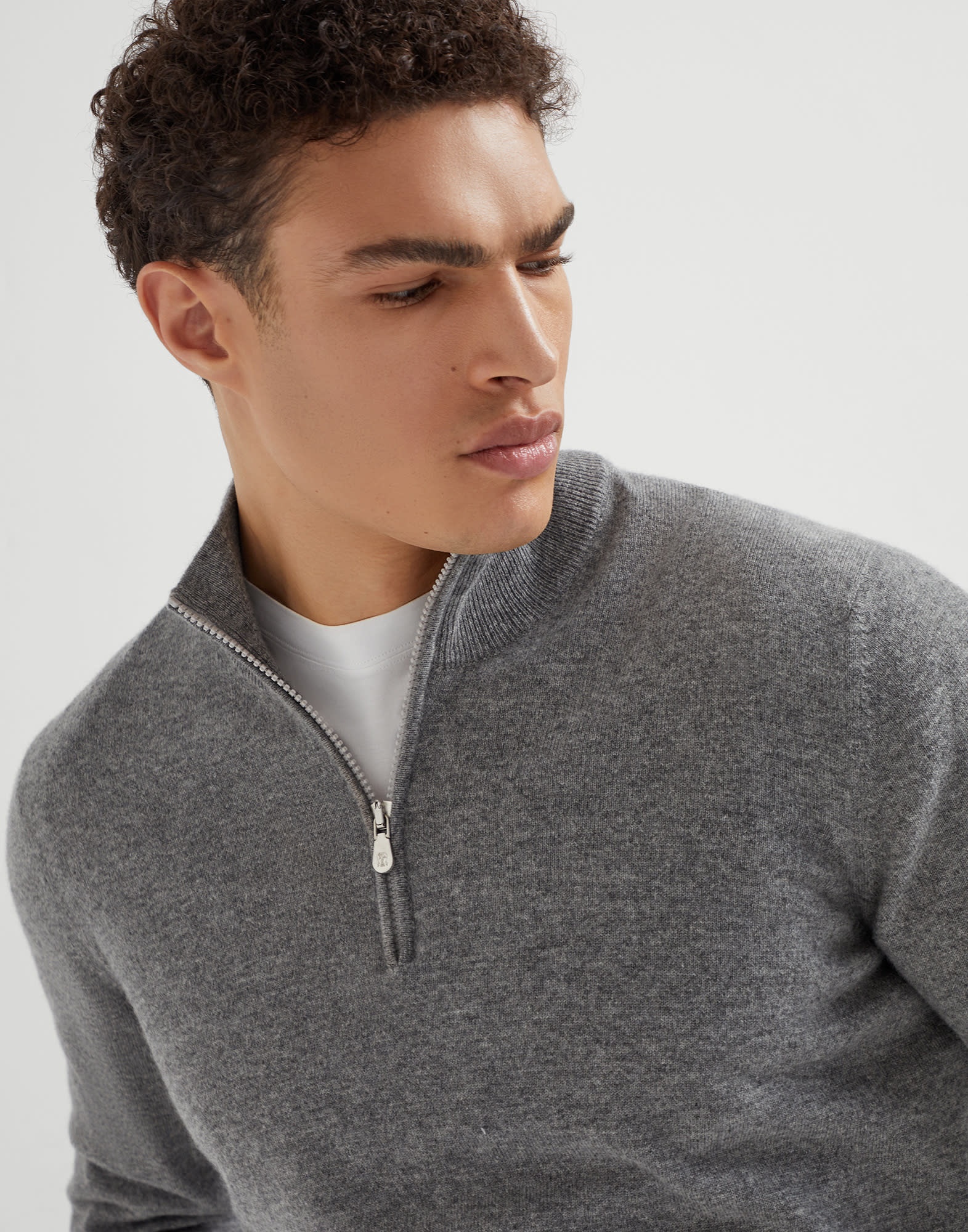 Cashmere sweater with half zip - 3
