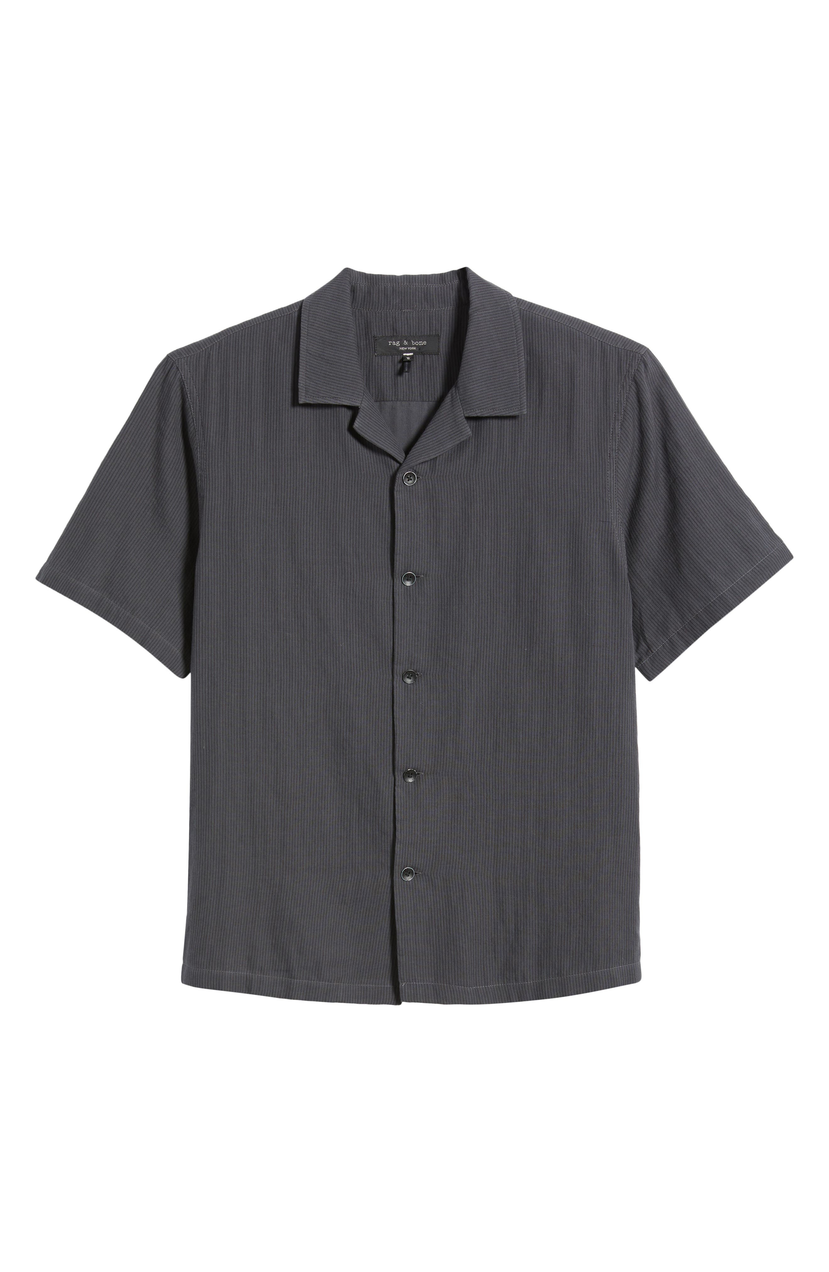 rag & bone Avery Cotton Gauze Camp Shirt in Dark Grey Stripe at Nordstrom - 6