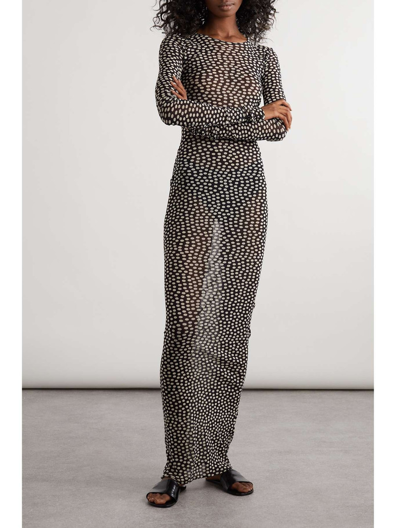 SAINT LAURENT Polka-dot mesh maxi dress outlook