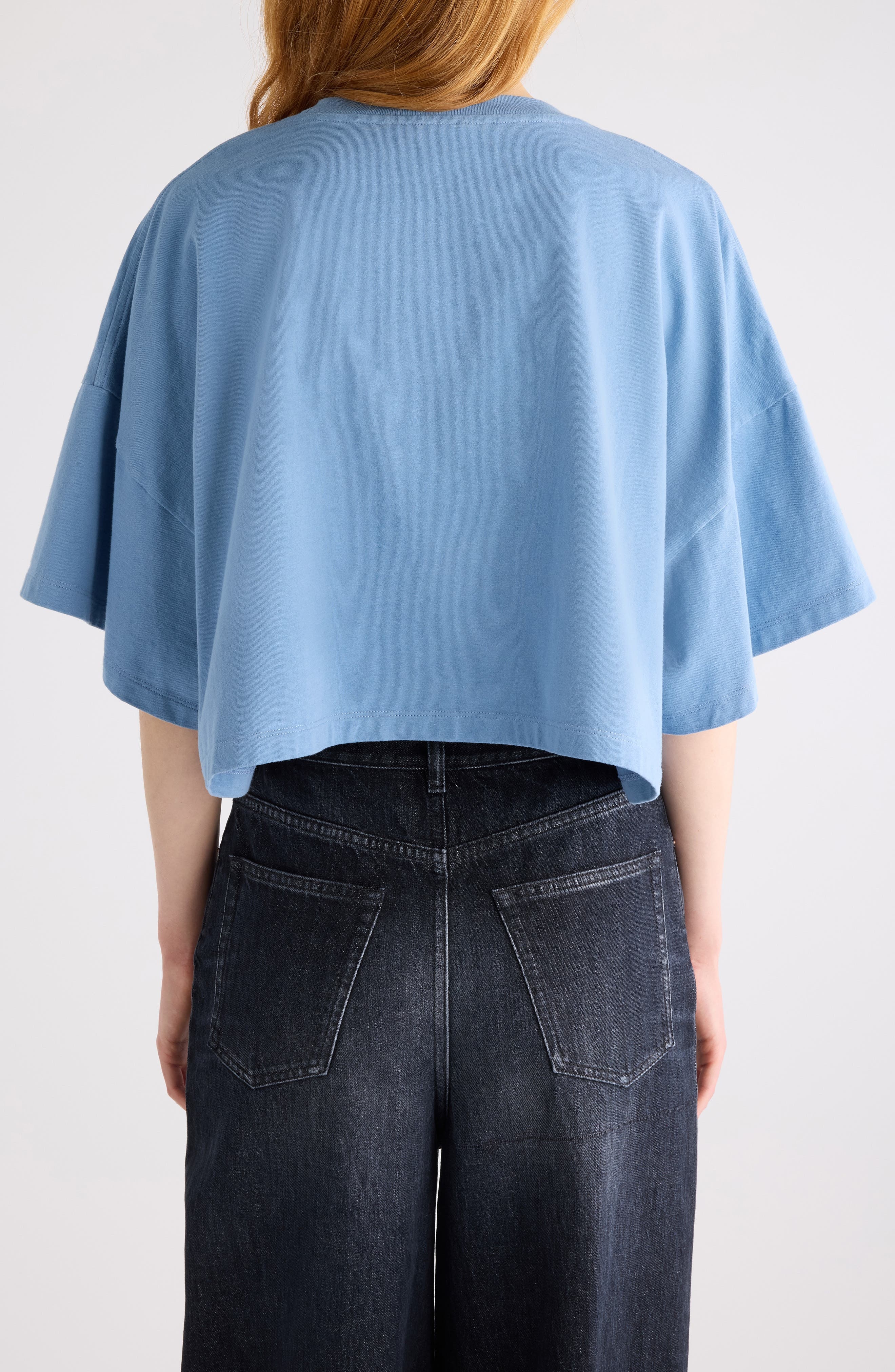 Chloé Oversize Signature Logo Crop Graphic T-Shirt in Airy Blue at Nordstrom - 3