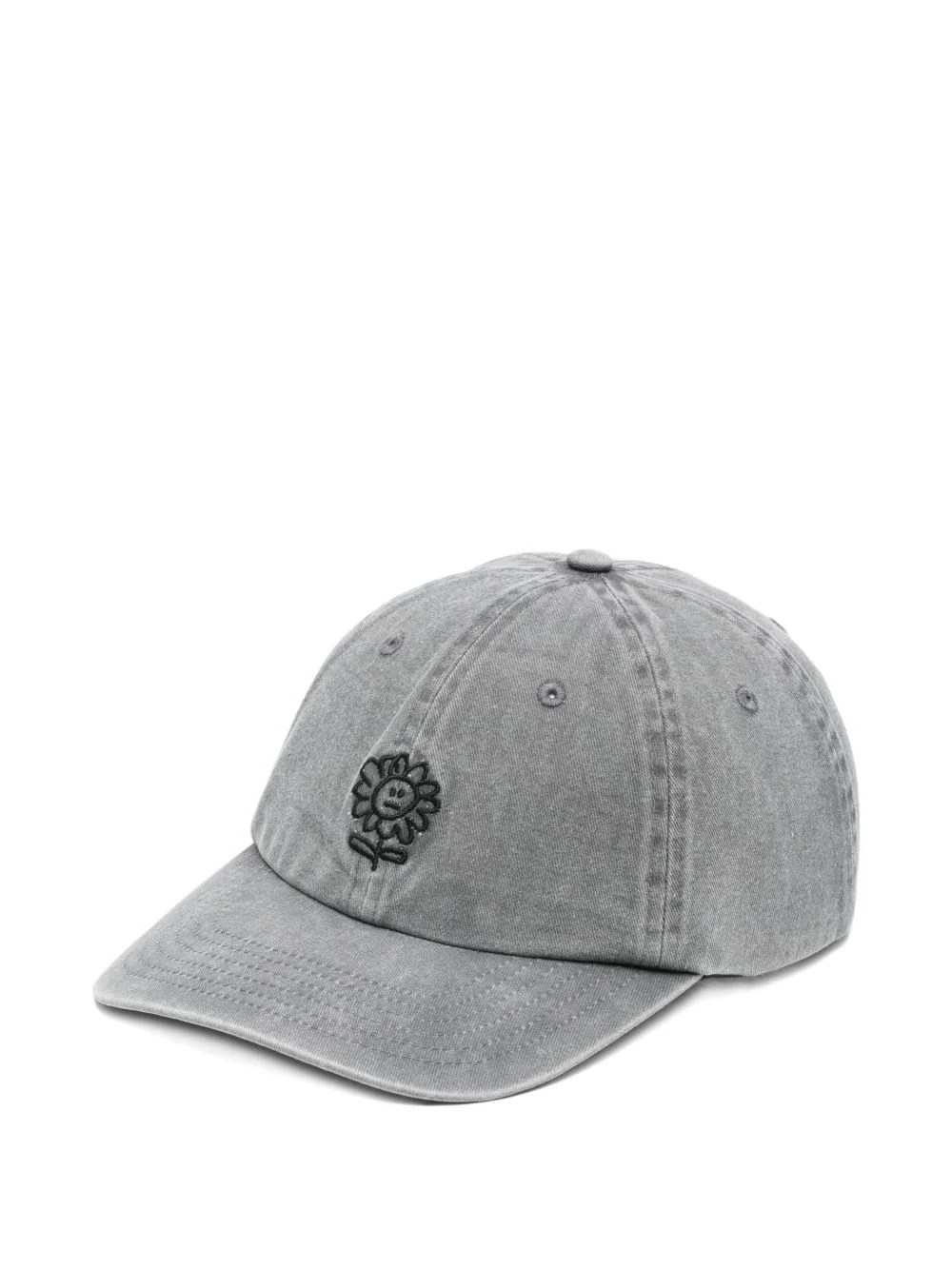 flower-embroidered faded-finish baseball cap - 1