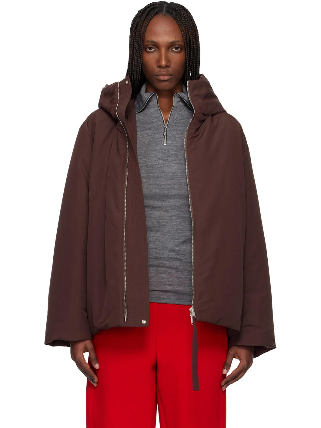 Burgundy Taffeta Down Jacket - 1