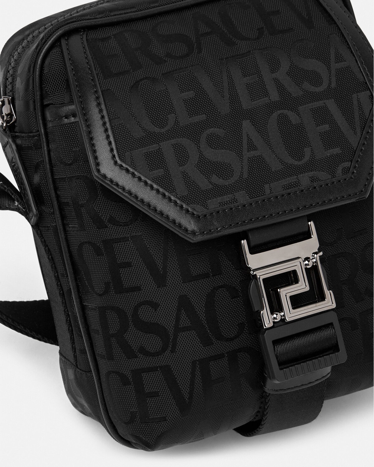 Versace Allover Neo Nylon Crossbody, Brown, One Size