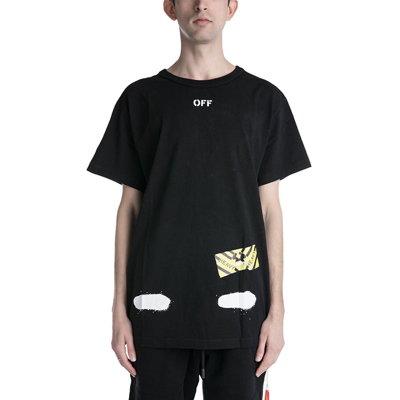 Men's Off-White C/O VIRGIL ABLOH Tiger Stripes Splash Ink Printing Short Sleeve Black T-Shirt OMAA00 - 3