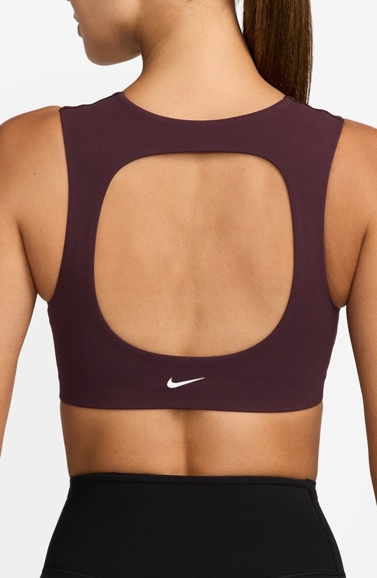 Nike Zenvy Dri-FIT Open Back Sports Bra in Burgundy Crush/White at Nordstrom - 2