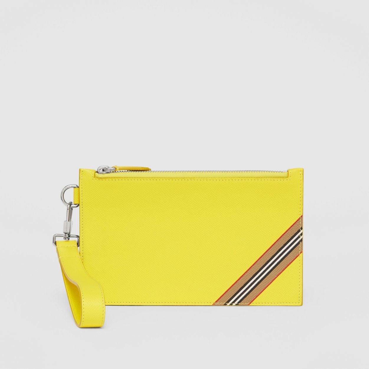 Icon Stripe Print Grainy Leather Zip Pouch - 1