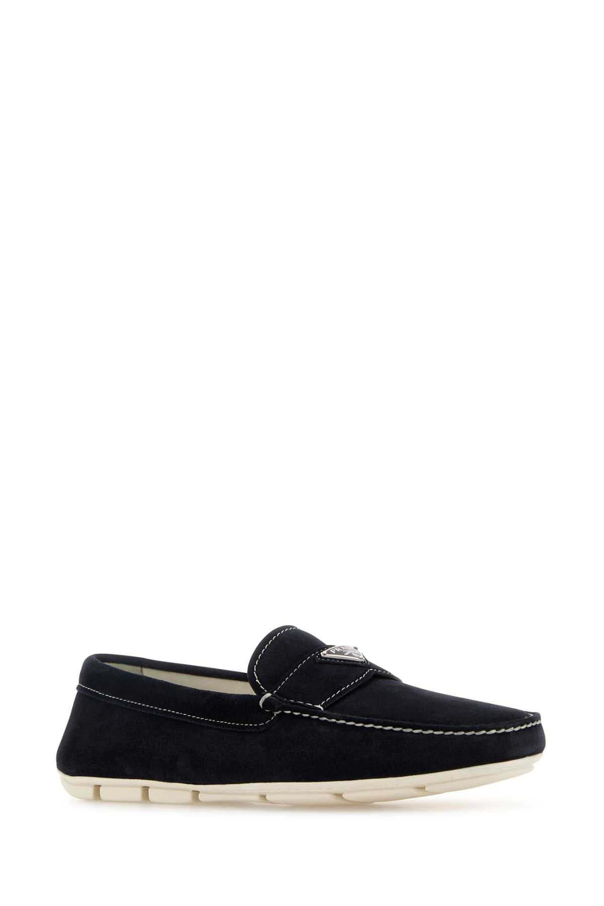 Prada Men Midnight Blue Suede Loafers - 2
